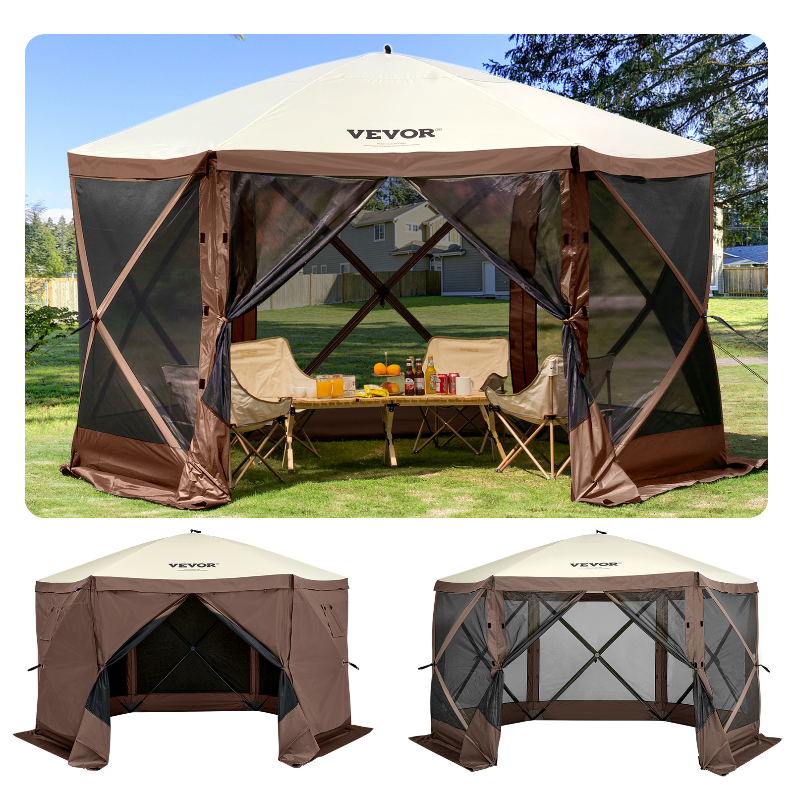 TEMU Vevor Gazebo Screen Tent, 10 X 10 Ft, 6 Sided Pop-up Camping Canopy Shelter Tent With Mesh Windows, Portable Carry Bag, Ground Stakes, Large