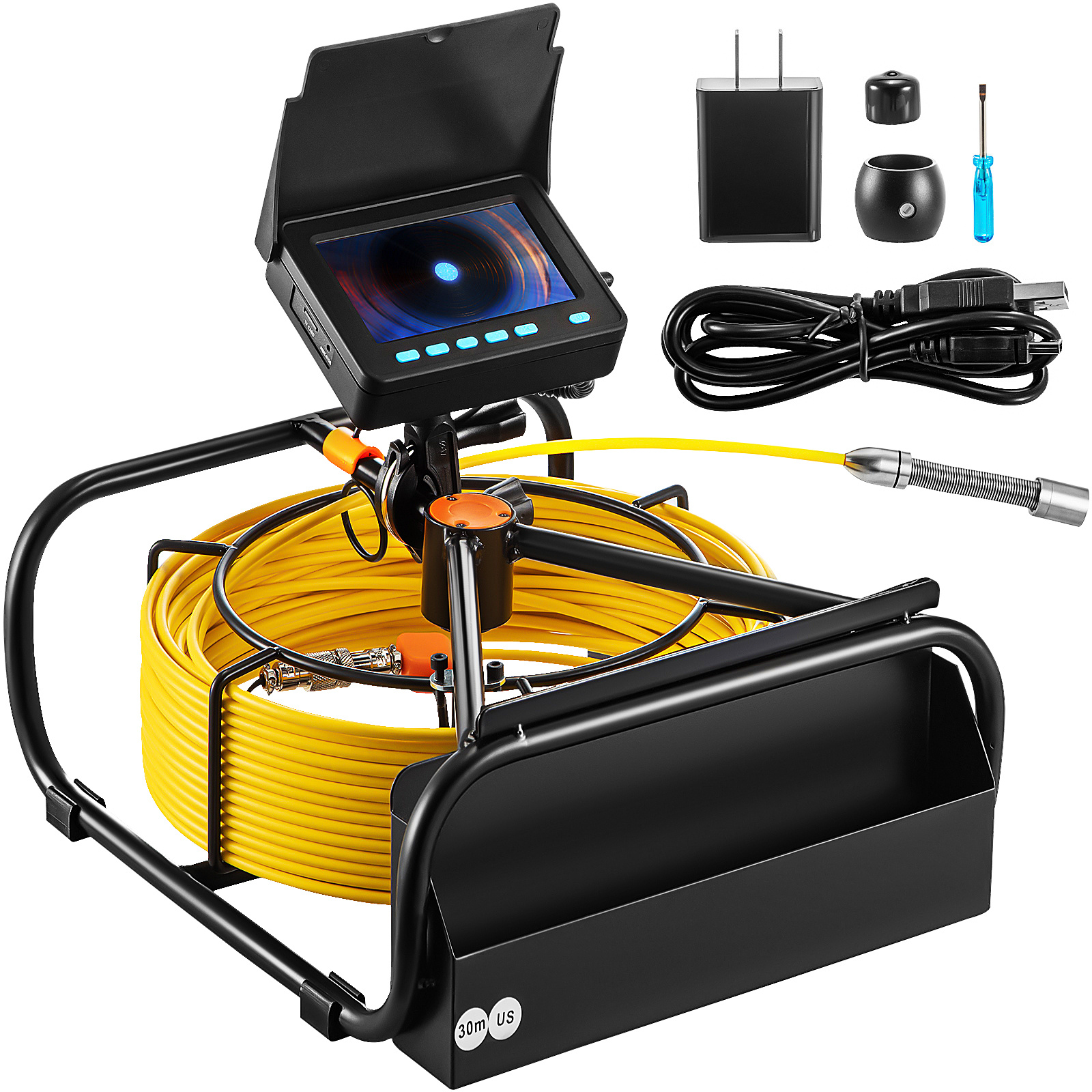 TEMU Caméra d'égout VEVOR, 65,6/98,4/164 pieds, Écran 4,3\", Caméra d'inspection de conduites avec fonction DVR et câble , Borescope étanche IP68,