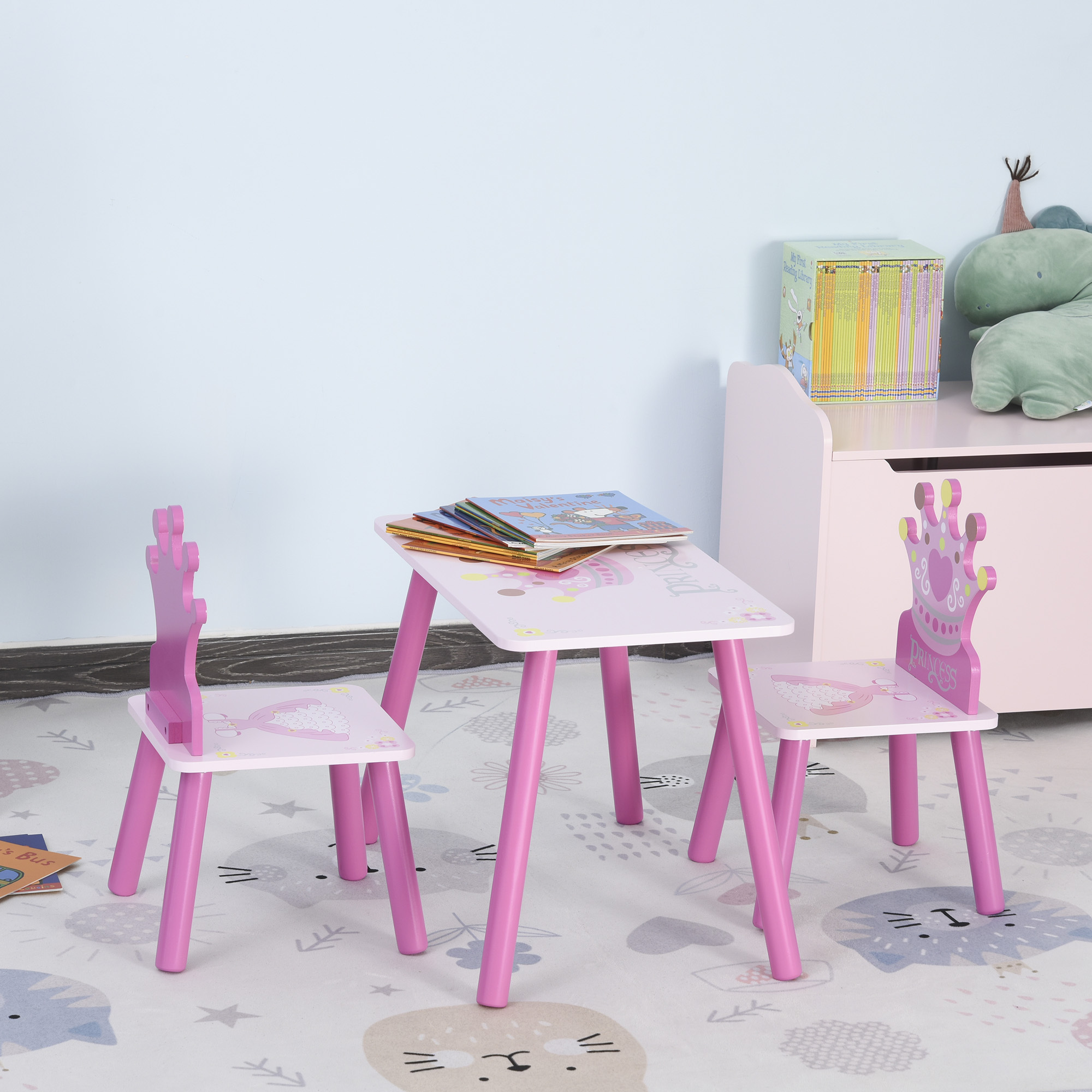 TEMU Ensemble de 3 Pièces pour Enfants : Table et Chaise en Bois avec Motif Couronne pour 2-4 Ans
