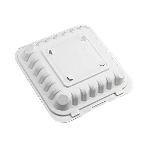 ep81 microwavable 8x8x3 pp square clamshell containers with vent hole heavy duty hinged to with lids bpa free reusable disposable takeout containers for meal prep food storage restaurants white 150pcs case