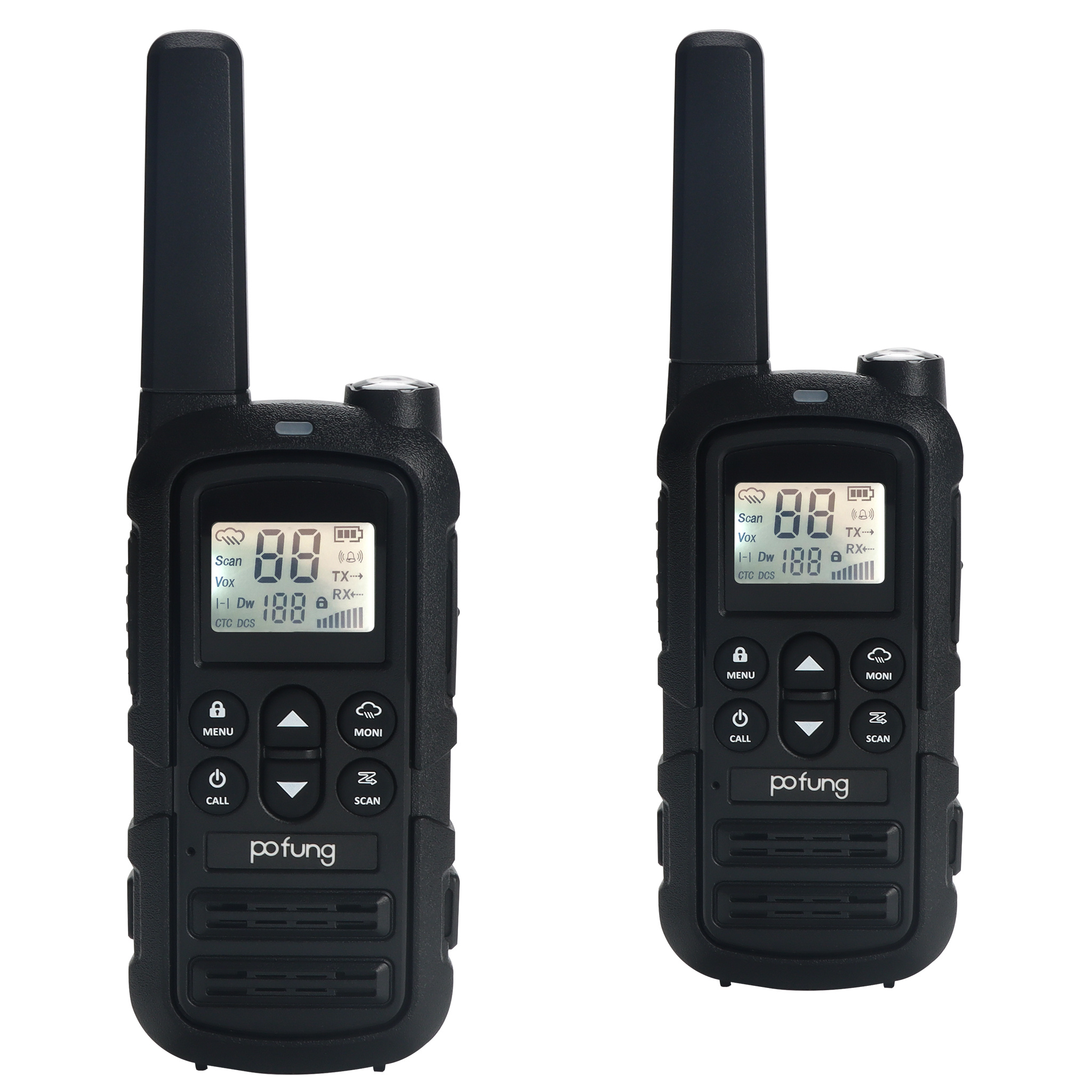 TEMU Pofung CT23-GF1 Talkie-Walkie FRS radio portable rechargeable 2 voies 22 canaux VOX radios bidirectionnelles (2 paquets) NOAA intégré