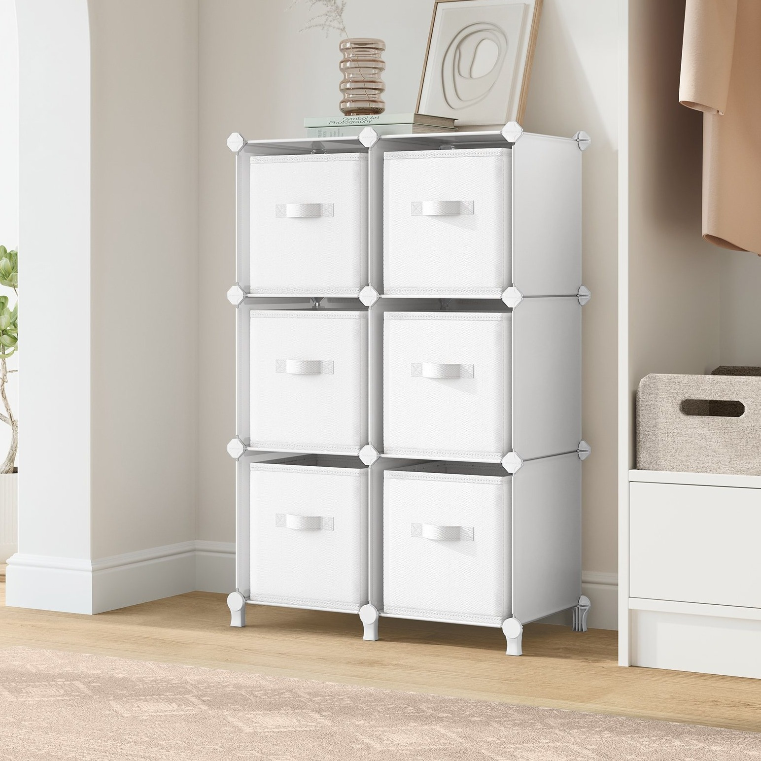 TEMU Organisateur de rangement cube avec boîtes de stockage, organisateur 6 cubes, 6 pliables en tissu non tissé, de place, salon, rose gelée