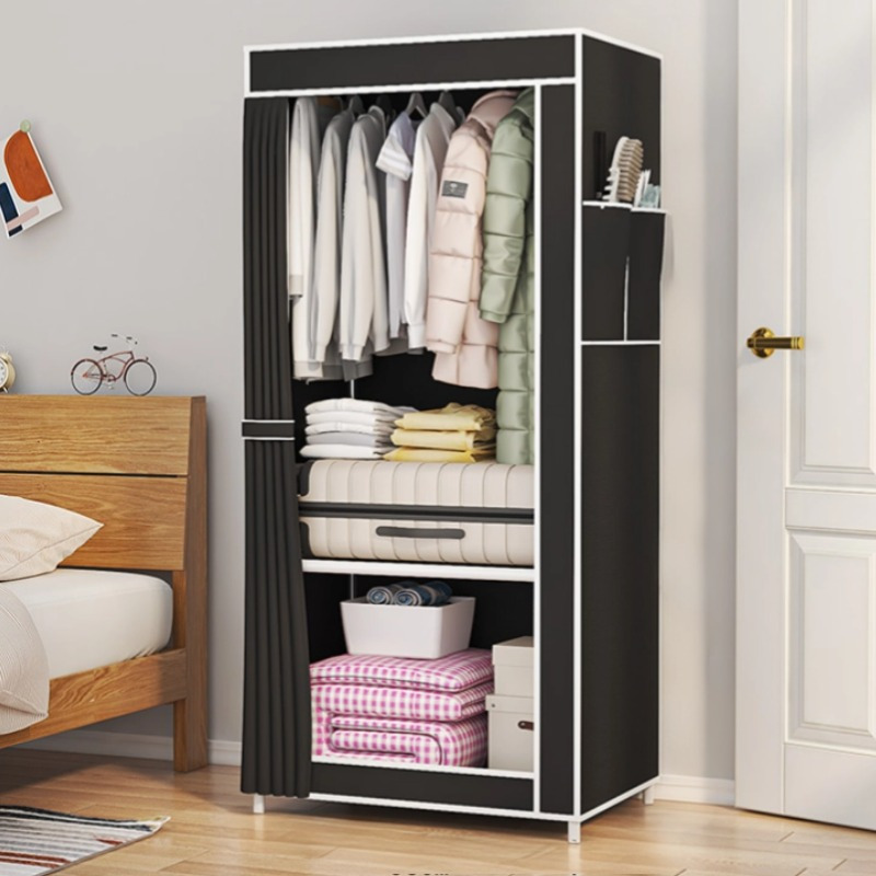 portable wardrobe closet clothes organizer non woven fabric cover with 6 storage shelves 2 hanging sections and 4 side pockets size 170 128 45cm 148 56 44cm