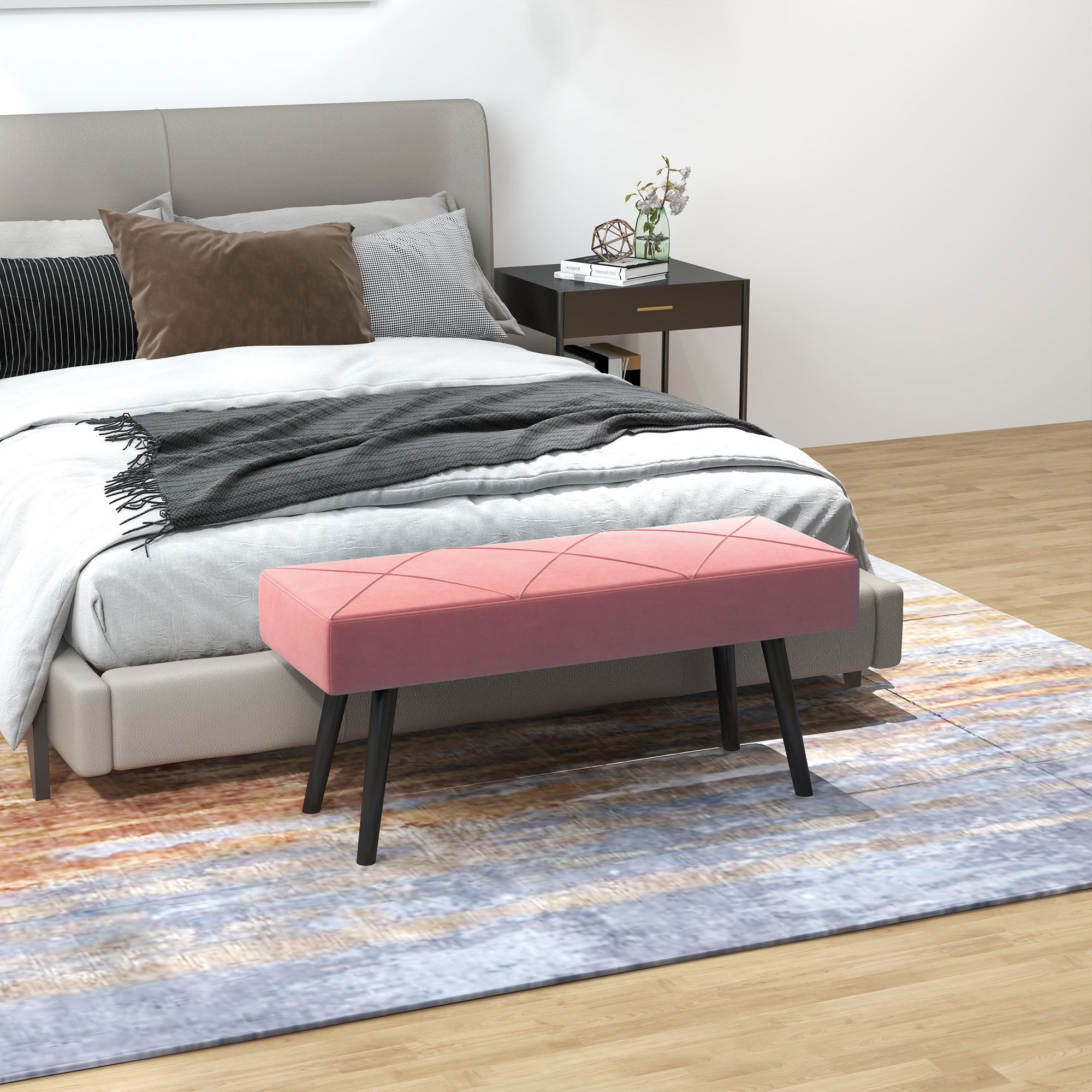 TEMU Banc de pied de lit 39", banc d'entrée rembourré en velours avec épaisseur de rembourrage et pieds en acier, -pieds multifonction pour chambre,