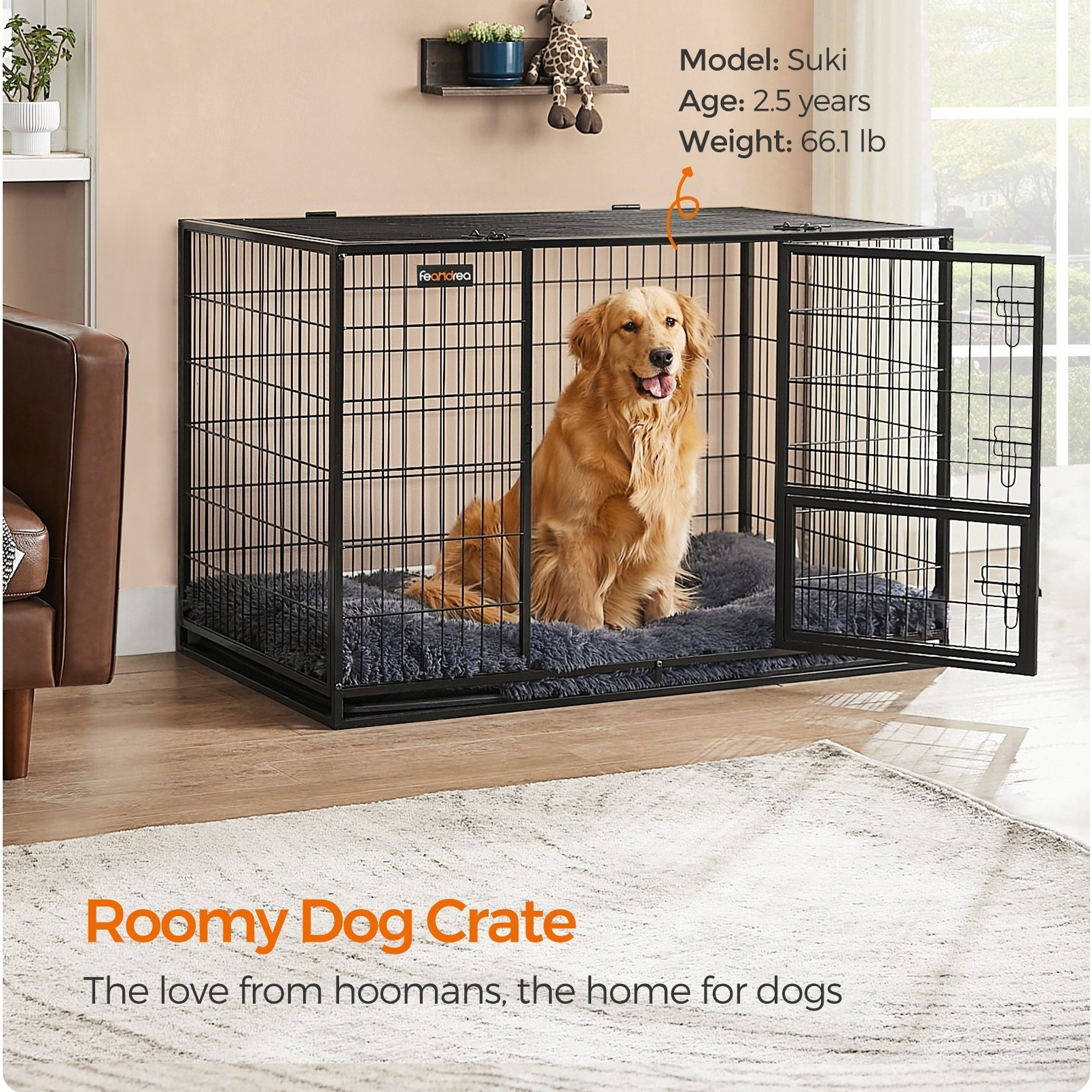 TEMU Cage pour chien robuste, panier et cage en métal pour chien avec plateau amovible, XXL pour grands chiens, 48 x 29,3 x 31,7 pouces, noir