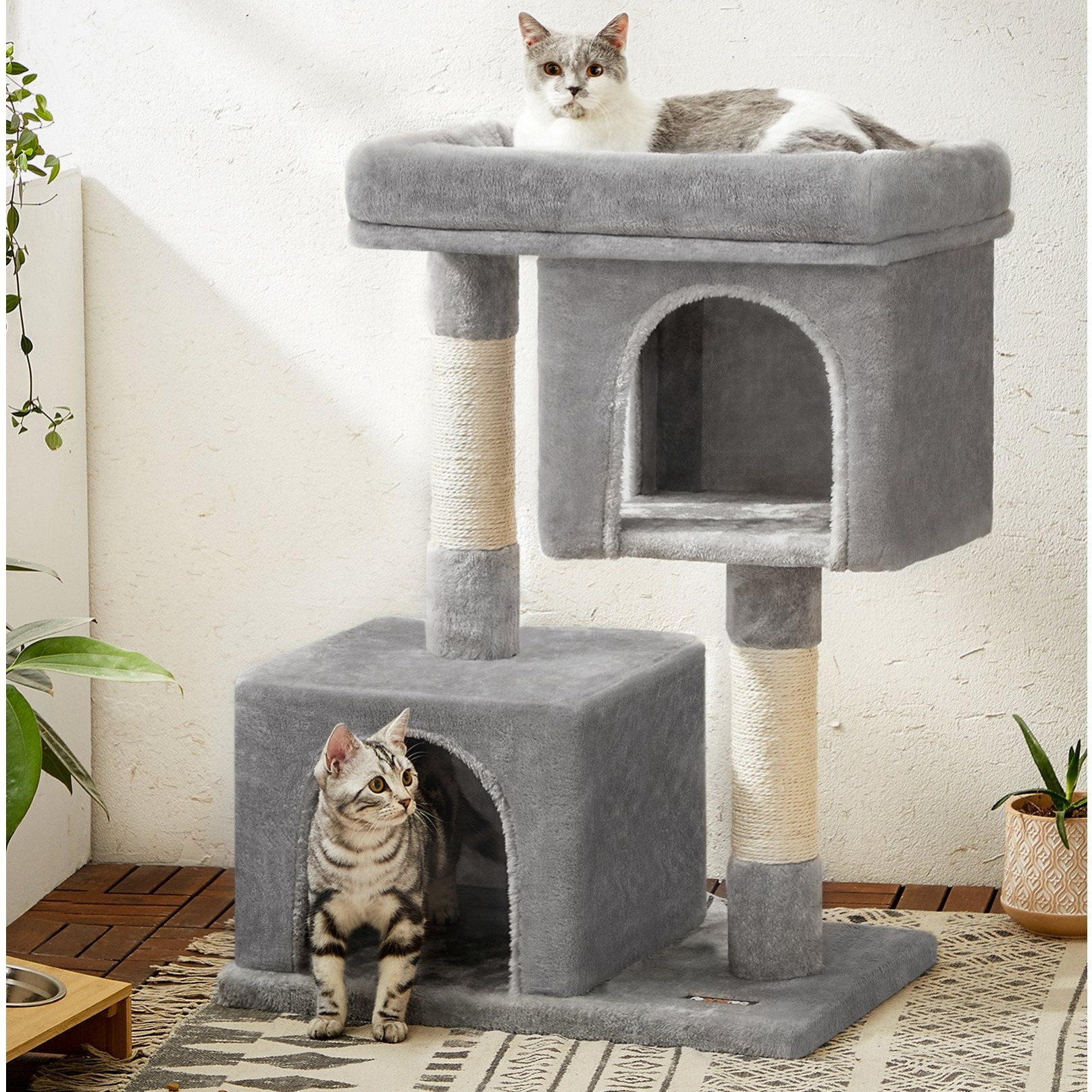 TEMU Cat Tree Tower, 84 Cm, L, Condo For Large Cats Up To 16 Lb, Large Perch, 2 Caves, Scratching Post, Light Gray