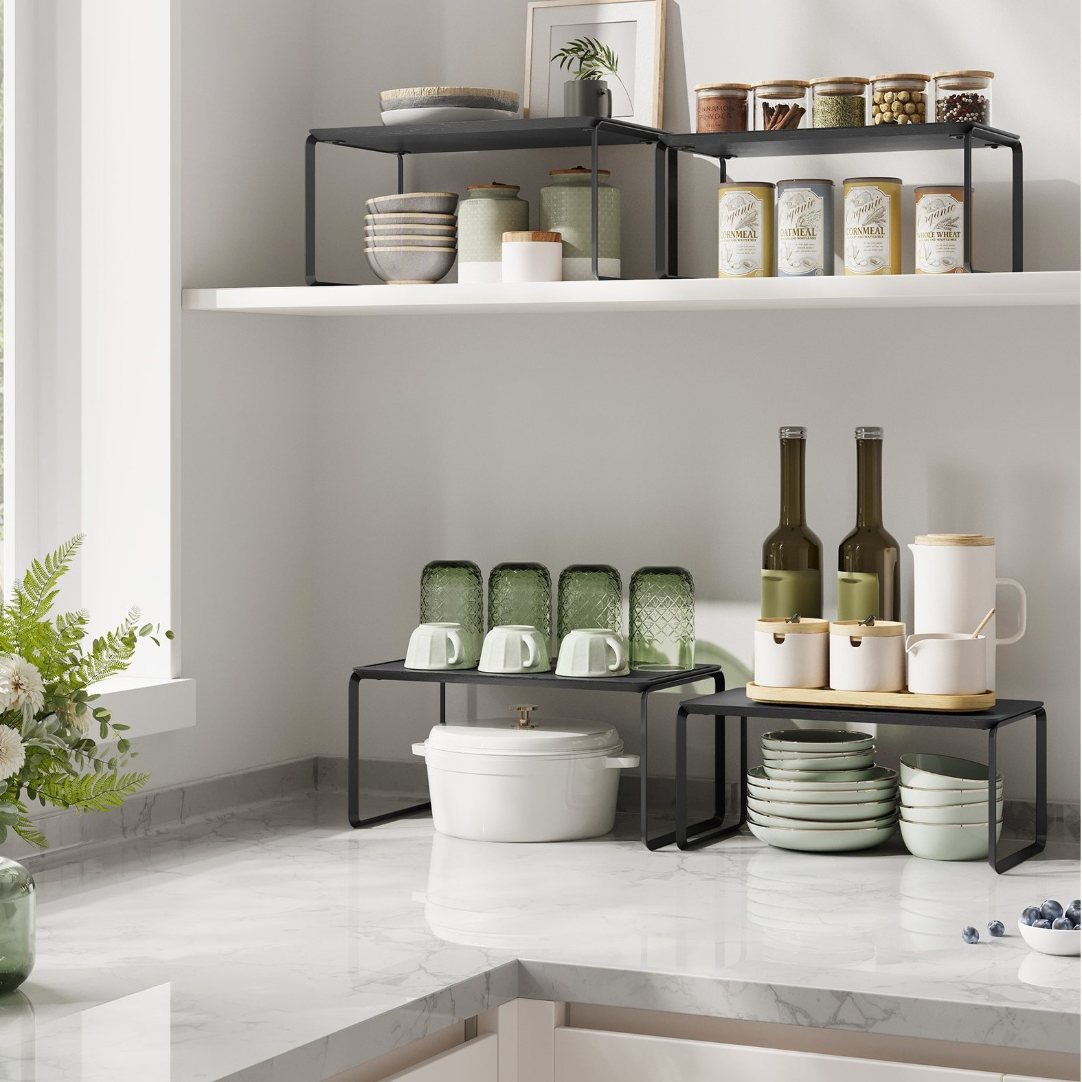 TEMU Étagère de rangement pour , ensemble de 2 étagères de comptoir de cuisine, rangement de cuisine, étagère à épices, empilable, extensible, métal