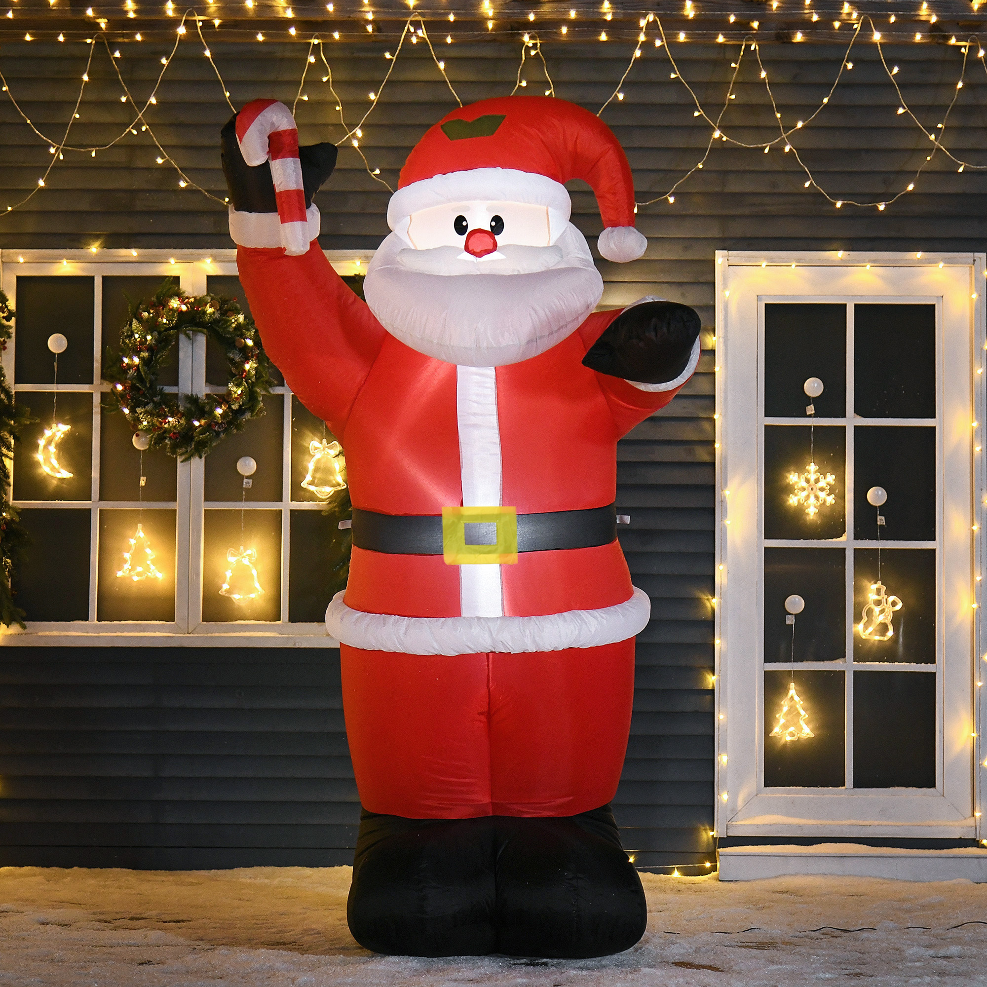TEMU Père Noël gonflable de Noël de 8 pieds avec canne à sucre, affichage de cour LED d'extérieur gonflable pour fête de jardin