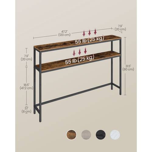 console table for hallway 2 tier sofa table 20 x 120 x 80 cm hallway table with 2 shelves for living room bedroom rustic brown and ink black