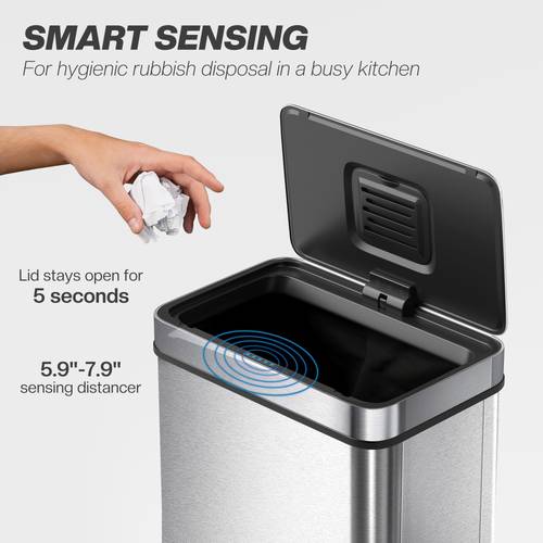 13 2 gallon 50 l sensor trash can with soft close lid automatic touchless motion sensor with stainless steel for kitchen gym home office