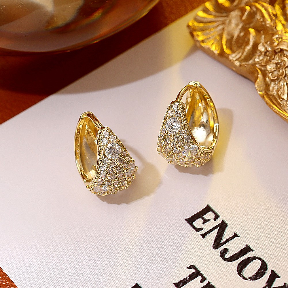 Women's Geometric 18K Plated Copper Hoop Earrings with Zirconia