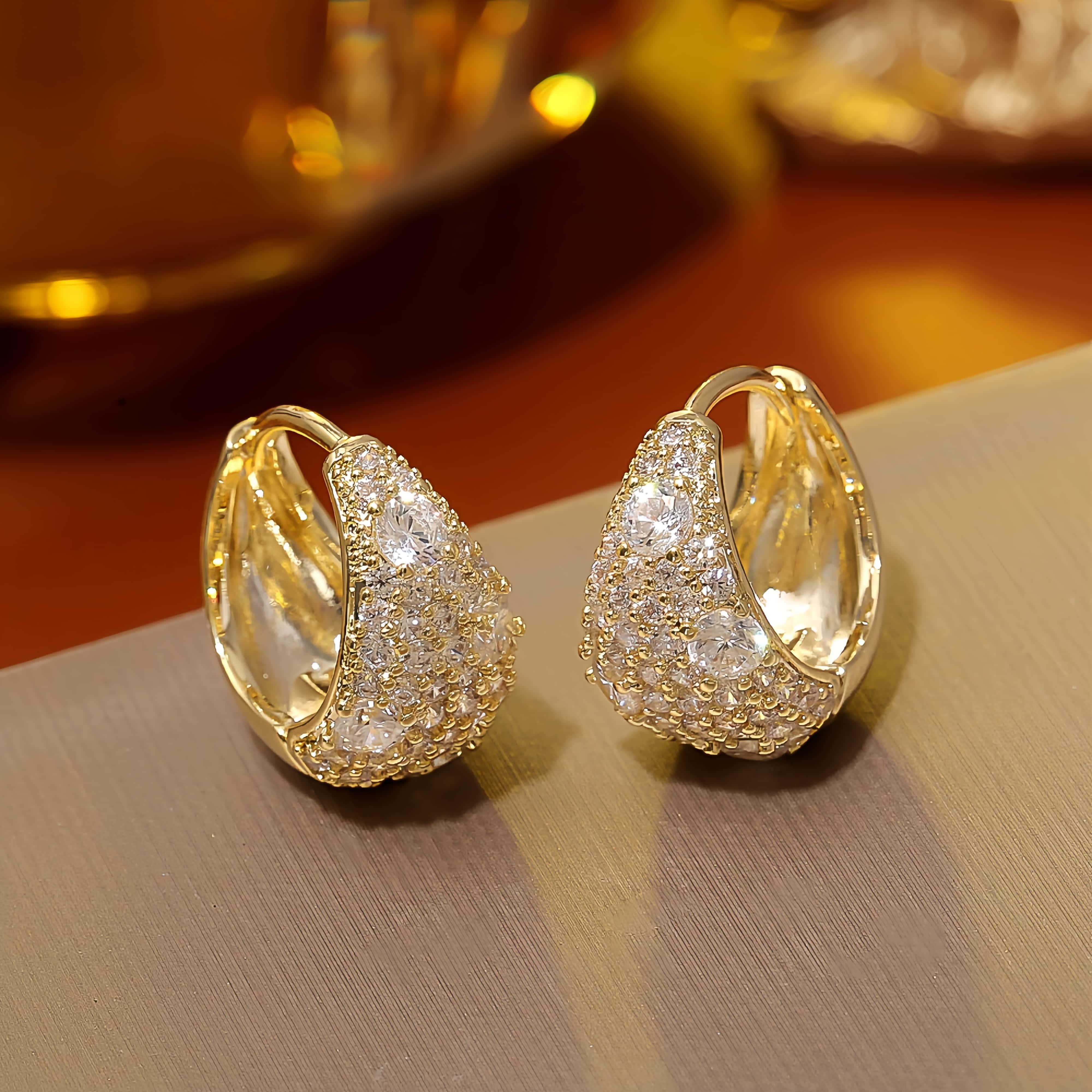 Women's Geometric 18K Plated Copper Hoop Earrings with Zirconia