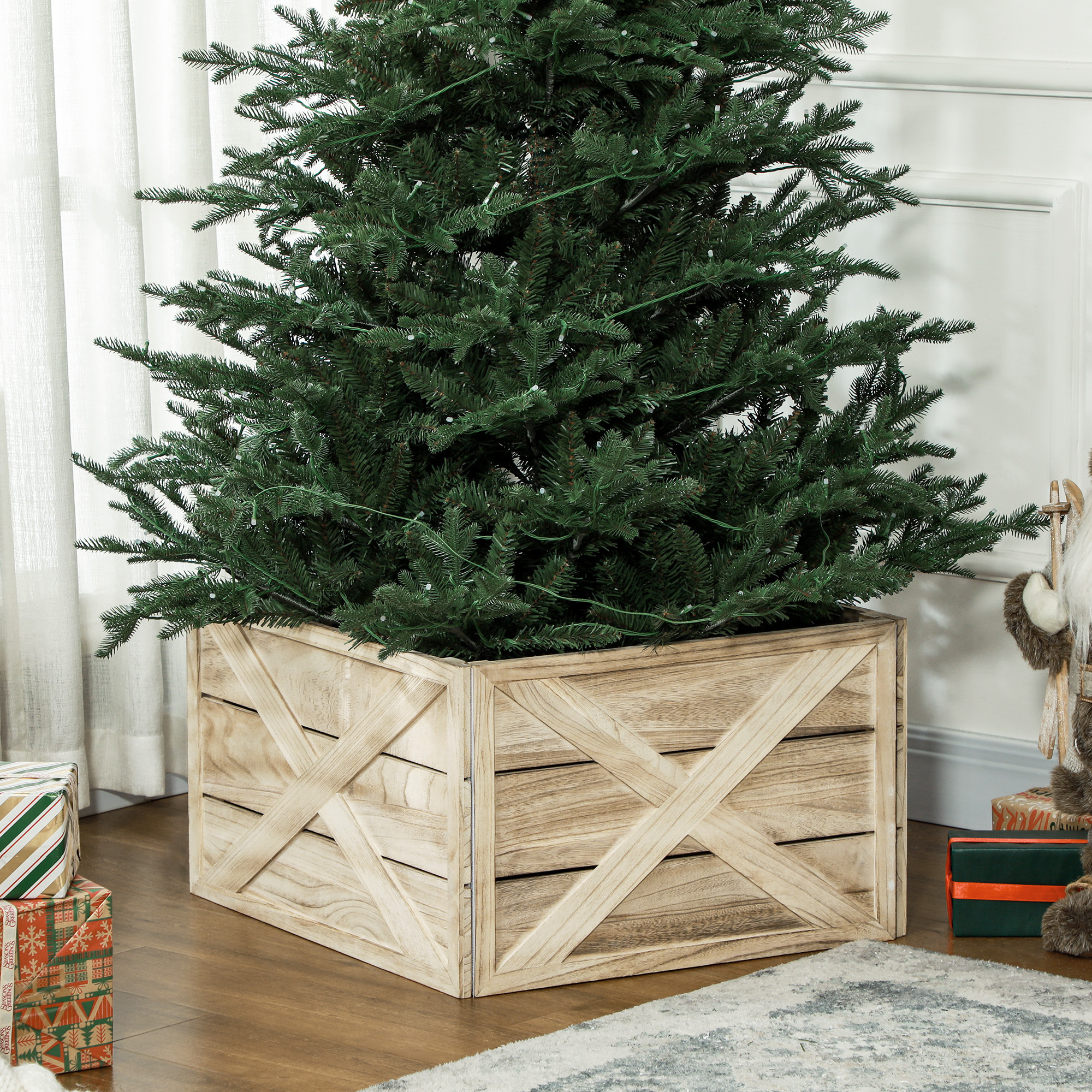 TEMU HOMCOM Boîte de Collier pour Sapin de Noël en Bois, 24", Couverture de Base de Sapin de Noël de Ferme, Décoration de Noël , Fête, Vacances,