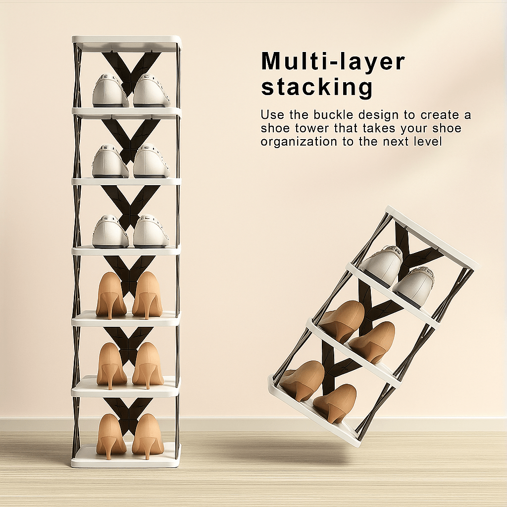 three or nine layer heavy duty shoe rack foldable and stackable space saving narrow design sturdy plastic shoe rack for   wardrobes bedrooms apartments easy to assemble   lightweight multi level shelf   Product details 3