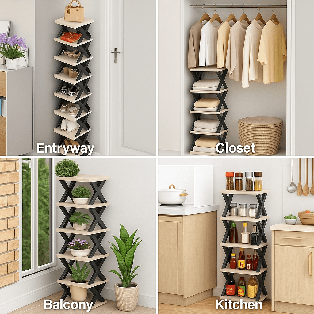 three or nine layer heavy duty shoe rack foldable and stackable space saving narrow design sturdy plastic shoe rack for   wardrobes bedrooms apartments easy to assemble   lightweight multi level shelf   Product details 0