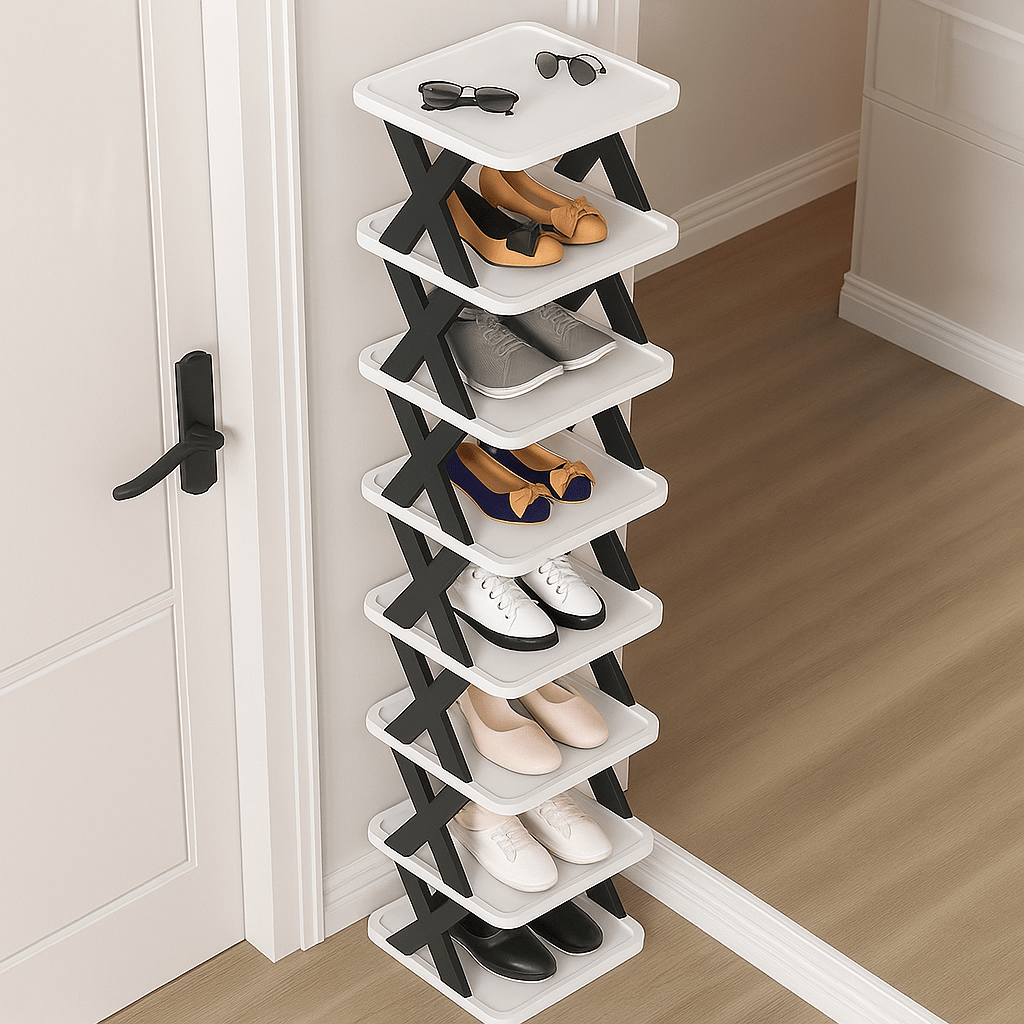 three or nine layer heavy duty shoe rack foldable and stackable space saving narrow design sturdy plastic shoe rack for   wardrobes bedrooms apartments easy to assemble   lightweight multi level shelf   Product details 5