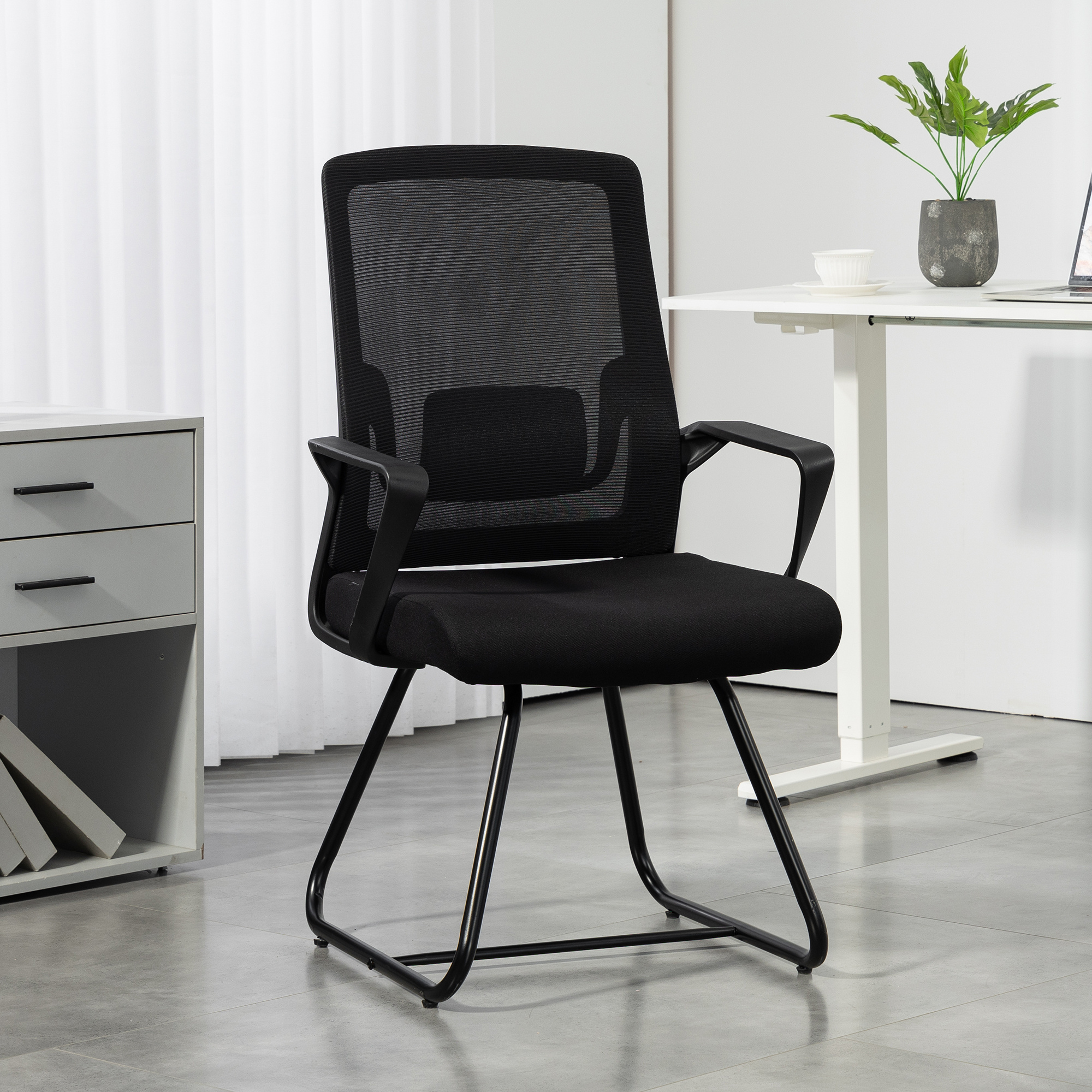 TEMU Chaise de Bureau HOMCOM, Chaise de Roulettes avec en , Support Lombaire, Base en Métal et Accoudoirs pour Bureau, Réception, Conférence, Noir