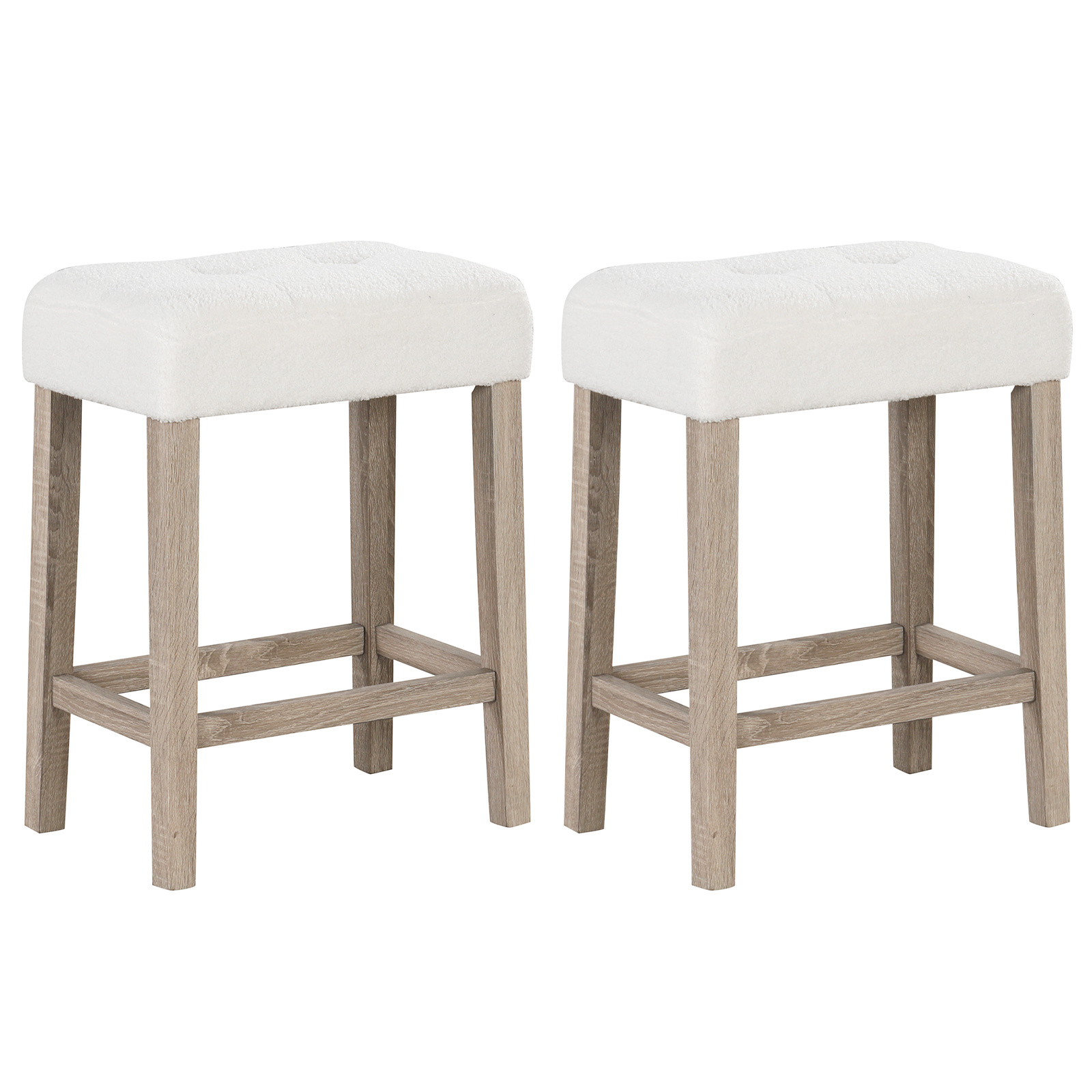 TEMU Ensemble de 2 tabourets de bar de hauteur de comptoir , tabourets de comptoir modernes en tissu Sherpa avec pieds en bois caoutchouc, tabourets