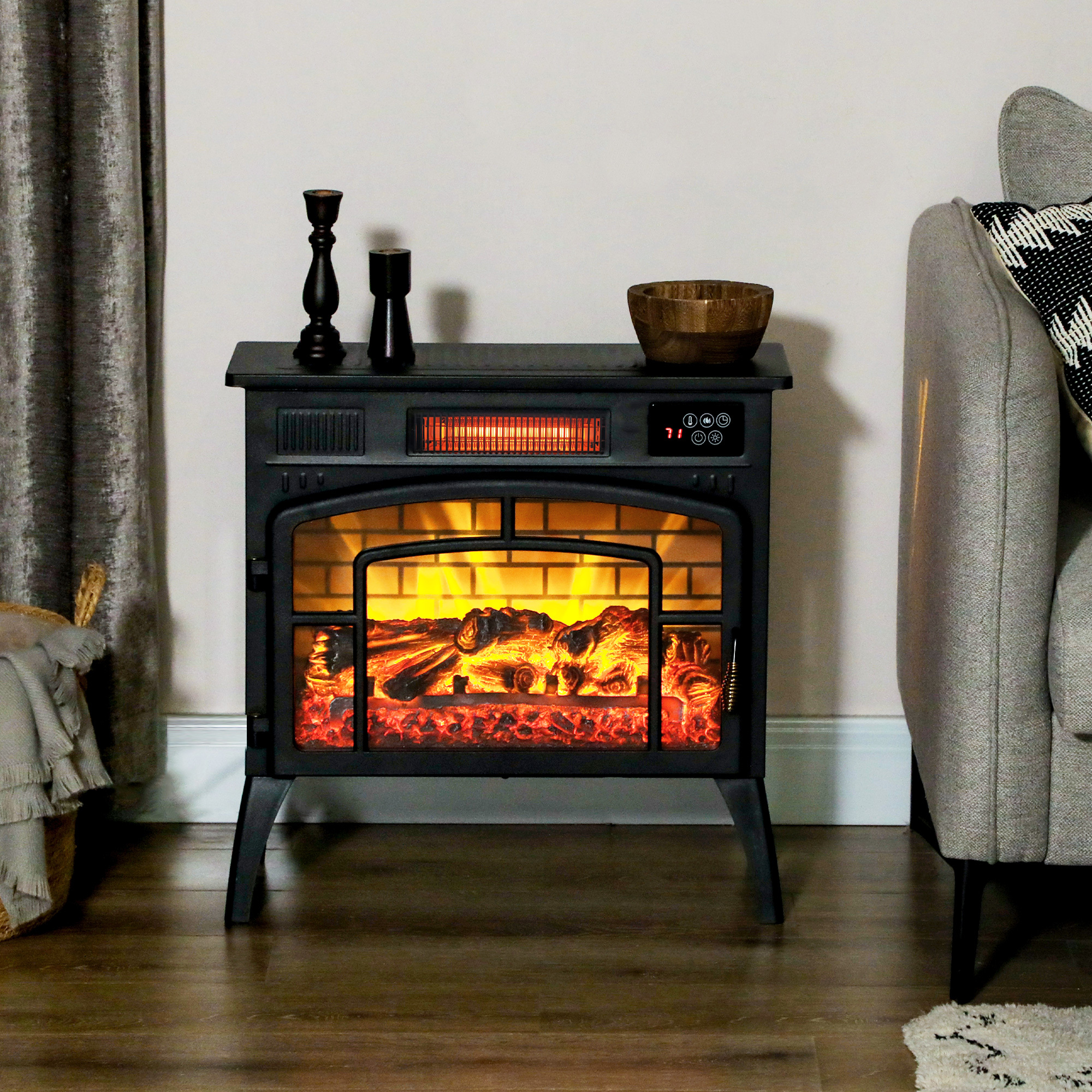 Infrared Electric Fireplace Stove, 22" 1500w Portable Freestanding Fireplace Heater With Flame, 5 Colour And…: retailer-supplied image