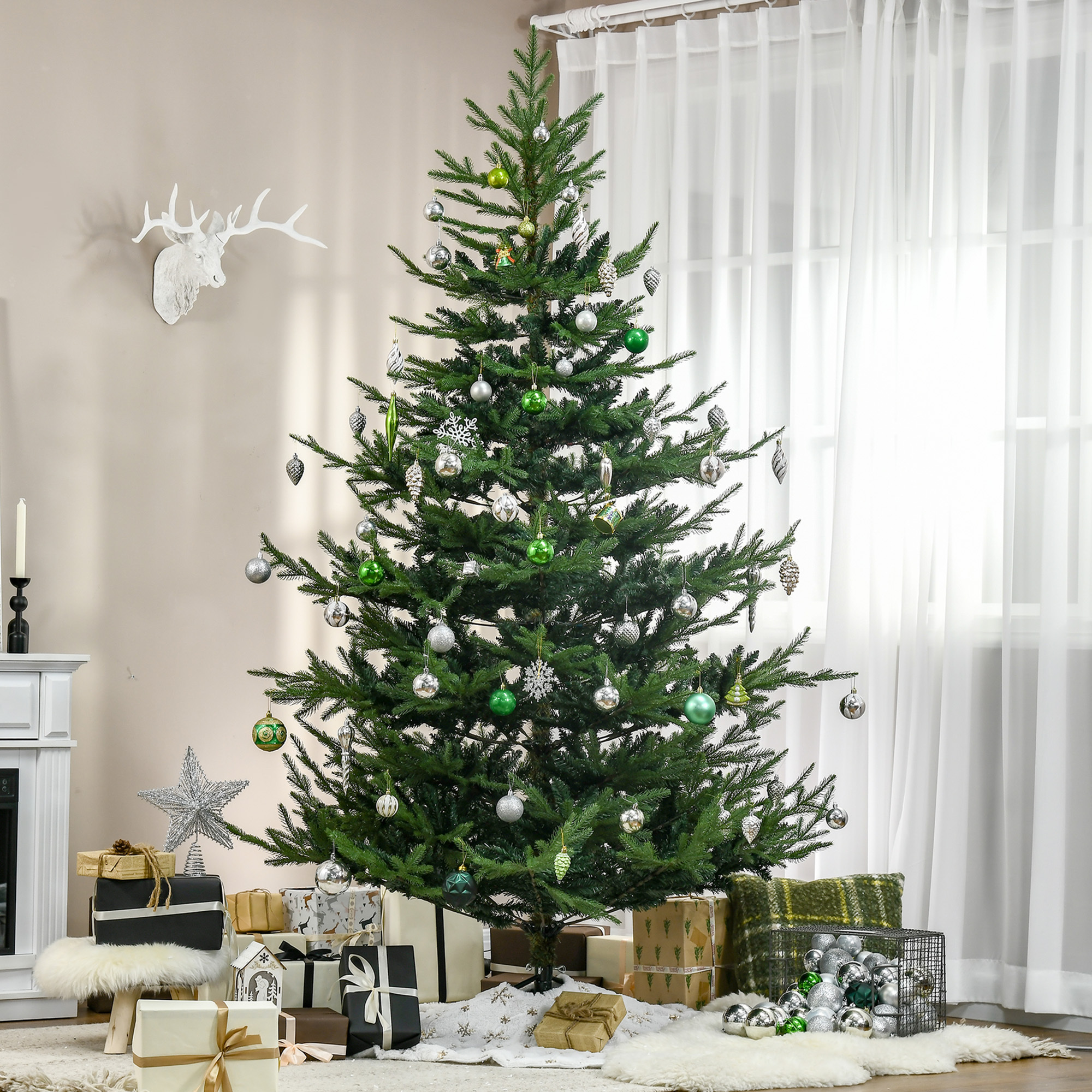 TEMU Arbre de Noël artificiel de 7,5 pi, sapin réaliste à charnières avec 1218 branches, base en métal, ouverture automatique, vert