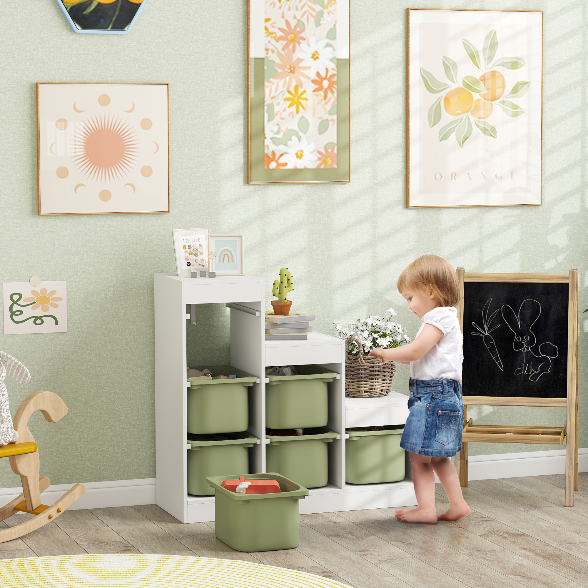TEMU Organisateur de Jouets Qaba avec 6 en Plastique, Rangement à 3 Niveaux pour Enfants avec Design Anti-Bascule, pour 3 à 8 Ans, Salle d'Étude,