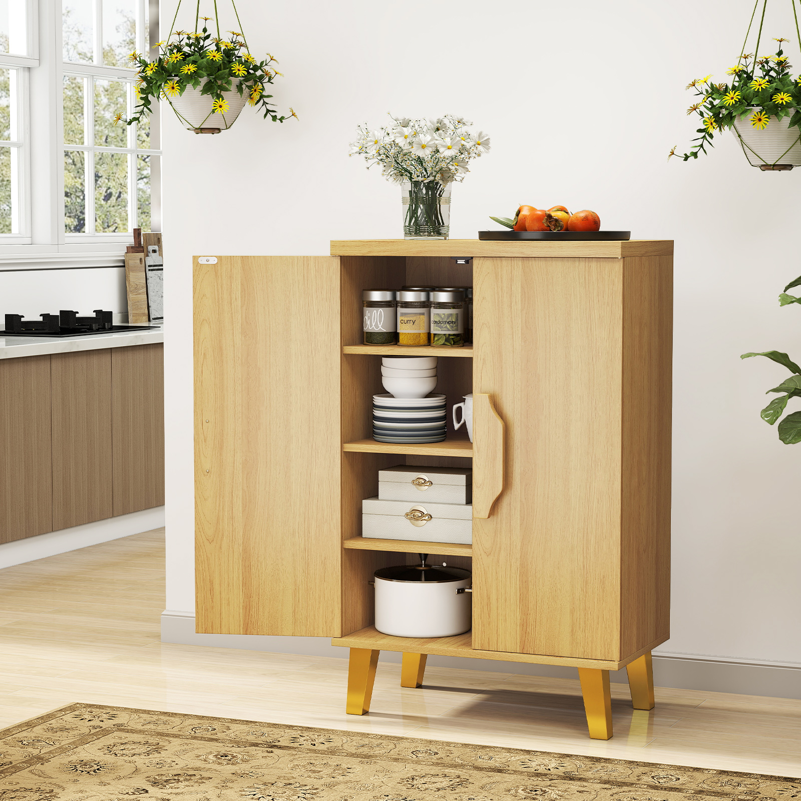 TEMU Costway Buffet Cabinet, Storage Cabinet With , 3 Detachable Shelves, Exquisite Handles, Raised Legs, Freestanding Sideboard For Kitchen, Pantry,