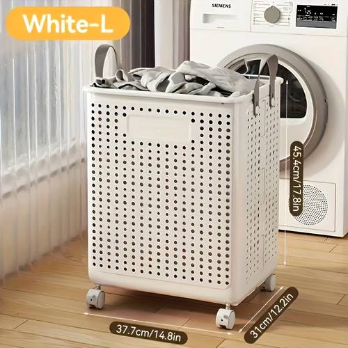 large heavy duty foldable laundry basket with wheels collapsible clothes hamper space saving laundry organizer with open sturdy handles for bathroom laundry room dorm balcony beige laundry bin organization dorm essentials contemporary design durable construction apartment living laundry baskets