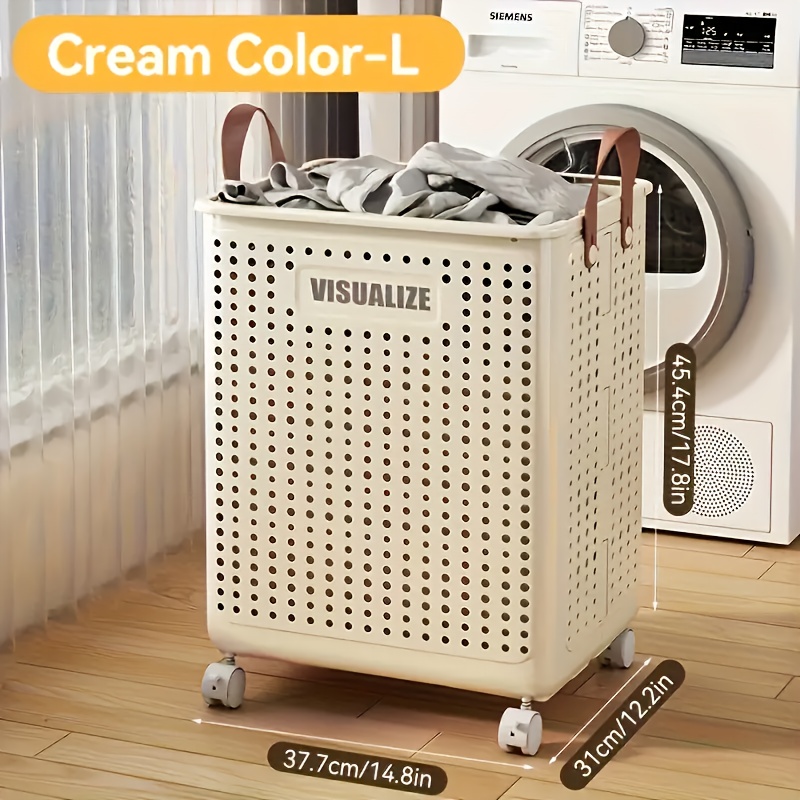 TEMU Grand panier à linge pliable robuste avec roulettes - Panier à linge pliable, organisateur de linge encombrant avec à dessus ouvert, poignées