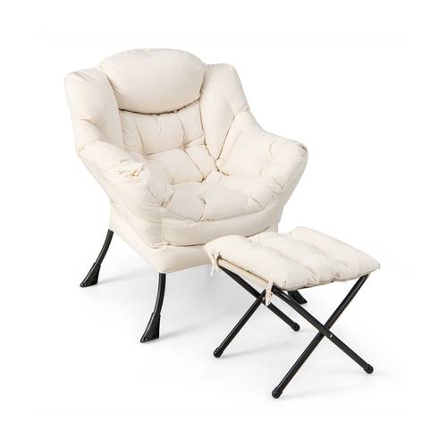 with ottoman reading chair with pillow armrests side pocket footrest accent chair for living room bedroom office outdoor use
