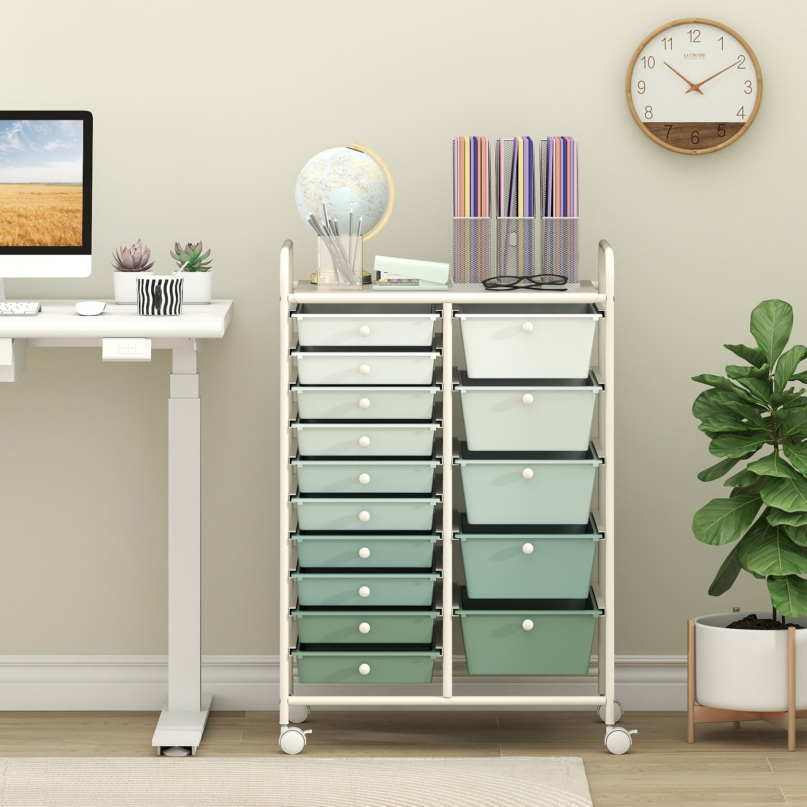 TEMU GIANTEX Chariot de Rangement Roulant à 15 Tiroirs, Organisateur Mobile Polyvalent avec Tiroirs Amovibles & Cadre en Métal, Organisateur d'Outils