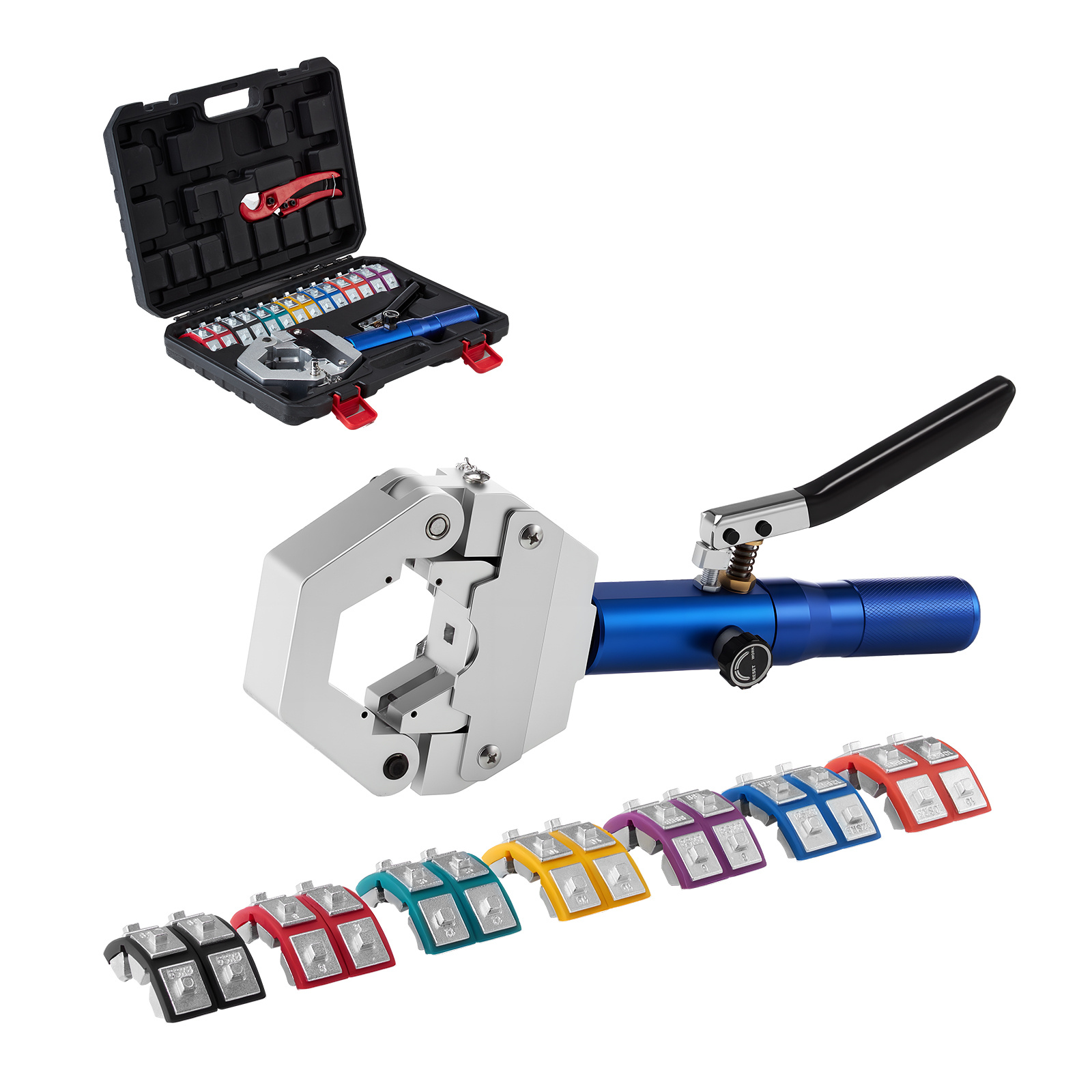 TEMU VEVOR Pince à sertir pour tuyaux hydrauliques, Kit de sertissage de tuyaux AC Hydra-Krimp avec 7 matrices à , Outil de sertissage manuel intégré