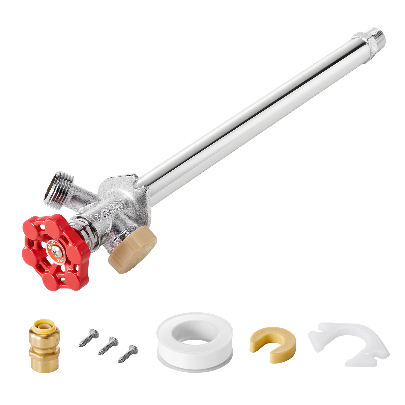 TEMU VEVOR Robinet Anti-Siphon, 12" Robinet d'extérieur anti-gel avec anti-reverse, Connecteur push-to-fit 1/2" X Robinet de tuyau 3/4", Bouchon de
