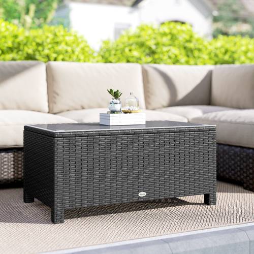 table patio side table hand woven wicker furniture with tempered glass top outdoor garden patio dark grey