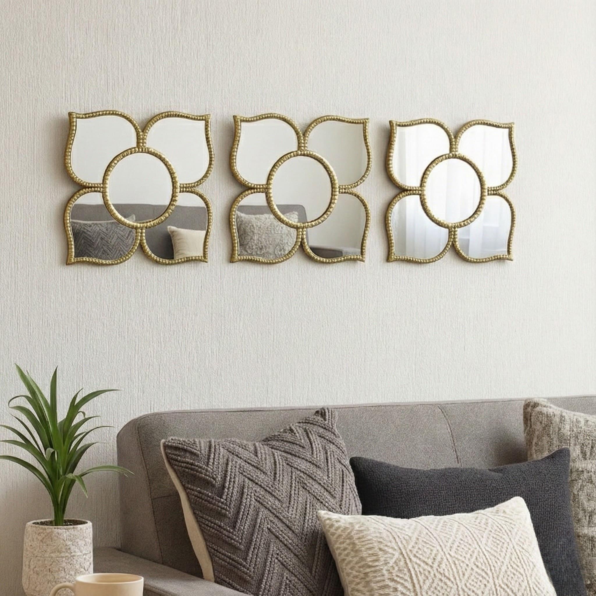 TEMU Miroirs muraux floraux dorés, ensemble de 3