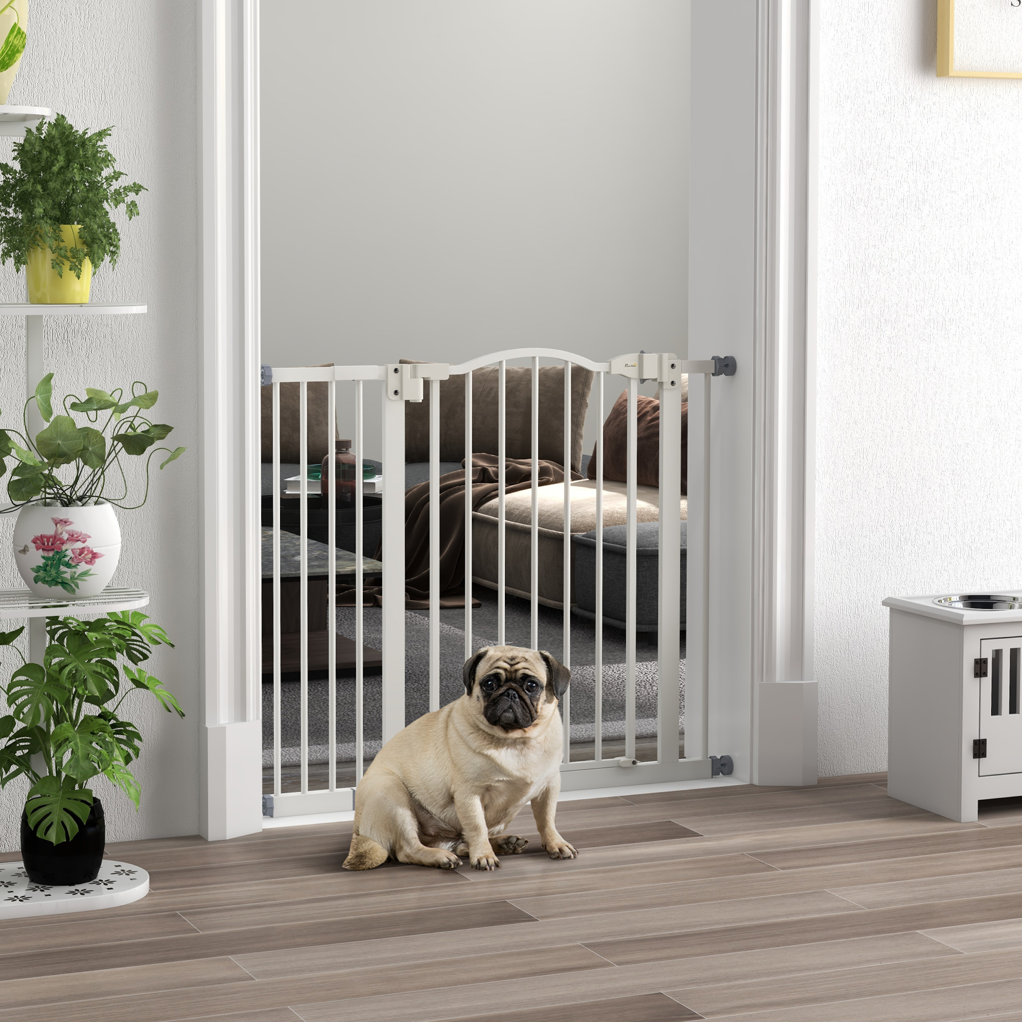 TEMU Barrière pour chien PawHut 29"-37" avec porte, montage à pression, fermeture automatique, double verrouillage pour portes, couloirs, escaliers,
