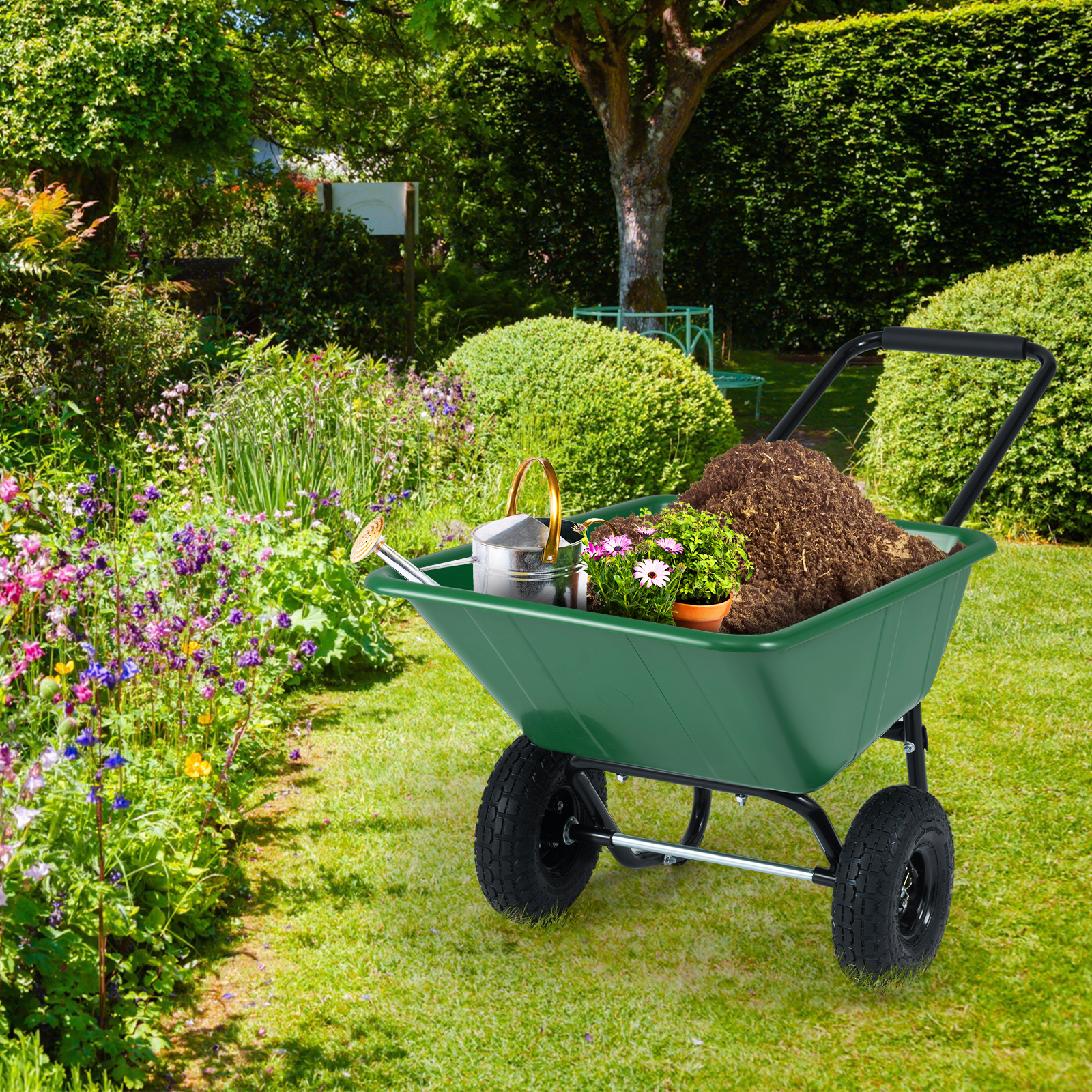 TEMU GIANTEX Chariot Robuste à Double Roue avec Poignée Pliable & Pneus Pneumatiques, Capacité de Poids de 330 lbs, Chariot Utilitaire de 21 Gallons