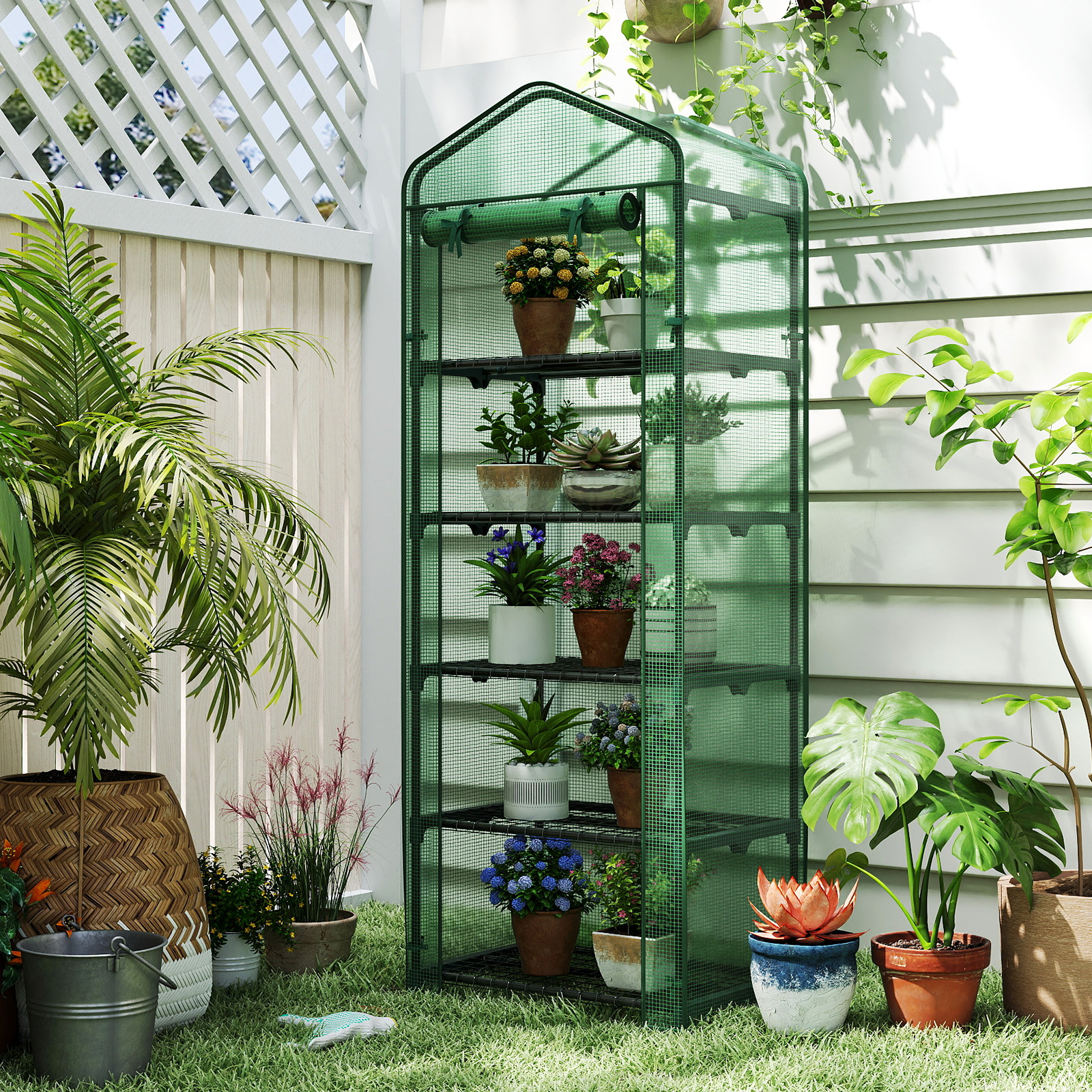 TEMU GIANTEX Mini Serre Intérieur Extérieur, 69" x 48" x 75" Maison de Croissance Portable pour Plantes avec 5 Étagères, Couverture PE, Porte Zippée