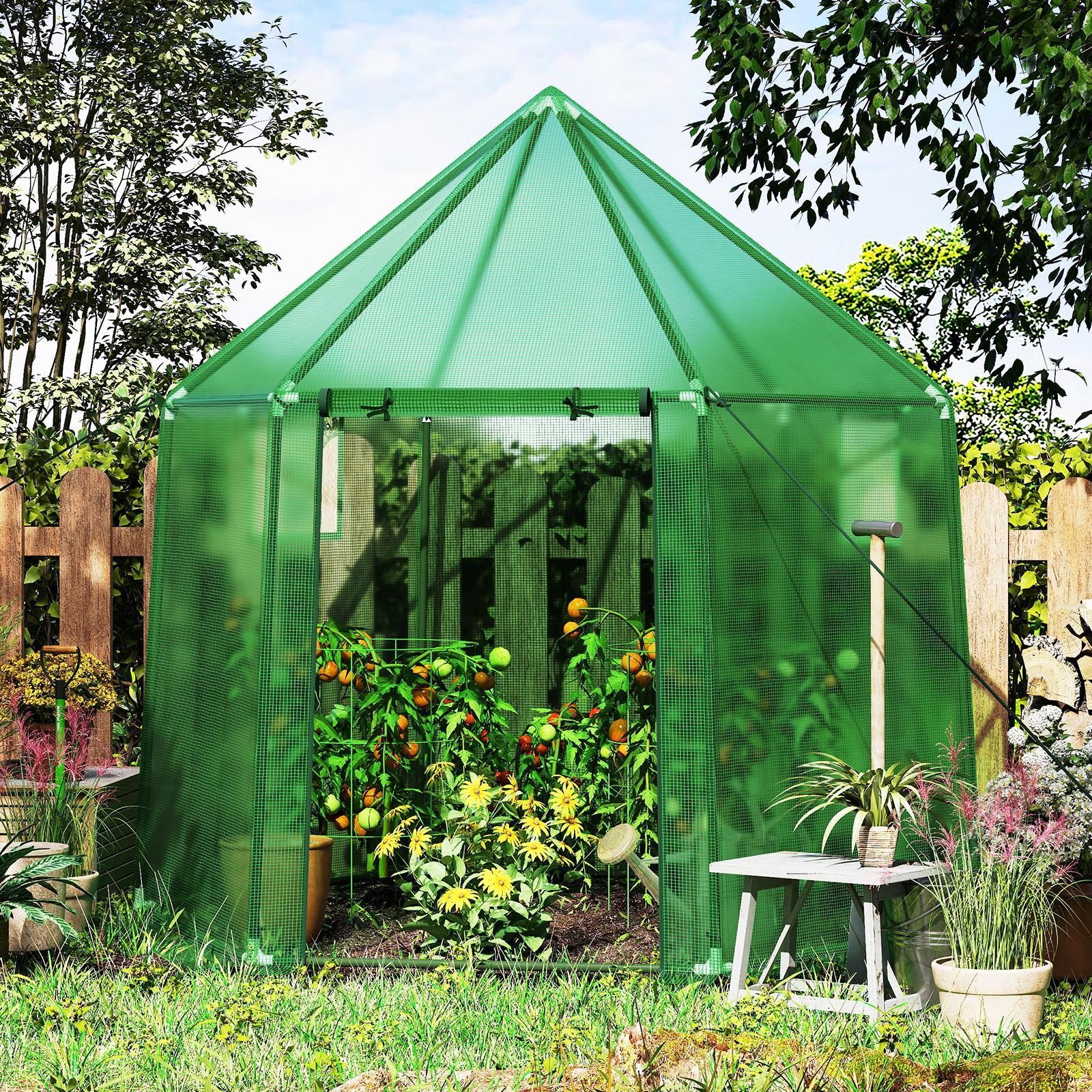 TEMU Giantex 6.5 X 5..2 Ft -in Greenhouse, Portable Outdoor For Winter W/ Pe Cover, Rustproof Pe-coated Metal Frame, Roll-up Zippered Door, Windows,