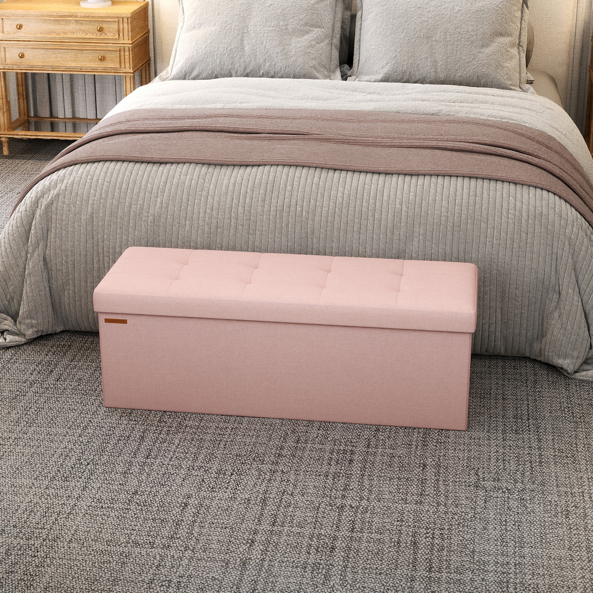 TEMU Ottoman de Rangement, -Pieds Ottoman Pliable, 15 x 15 pouces, d'Étagère de Lit, Coffre de Rangement, jusqu'à 660 lb, pour Salon, Chambre à