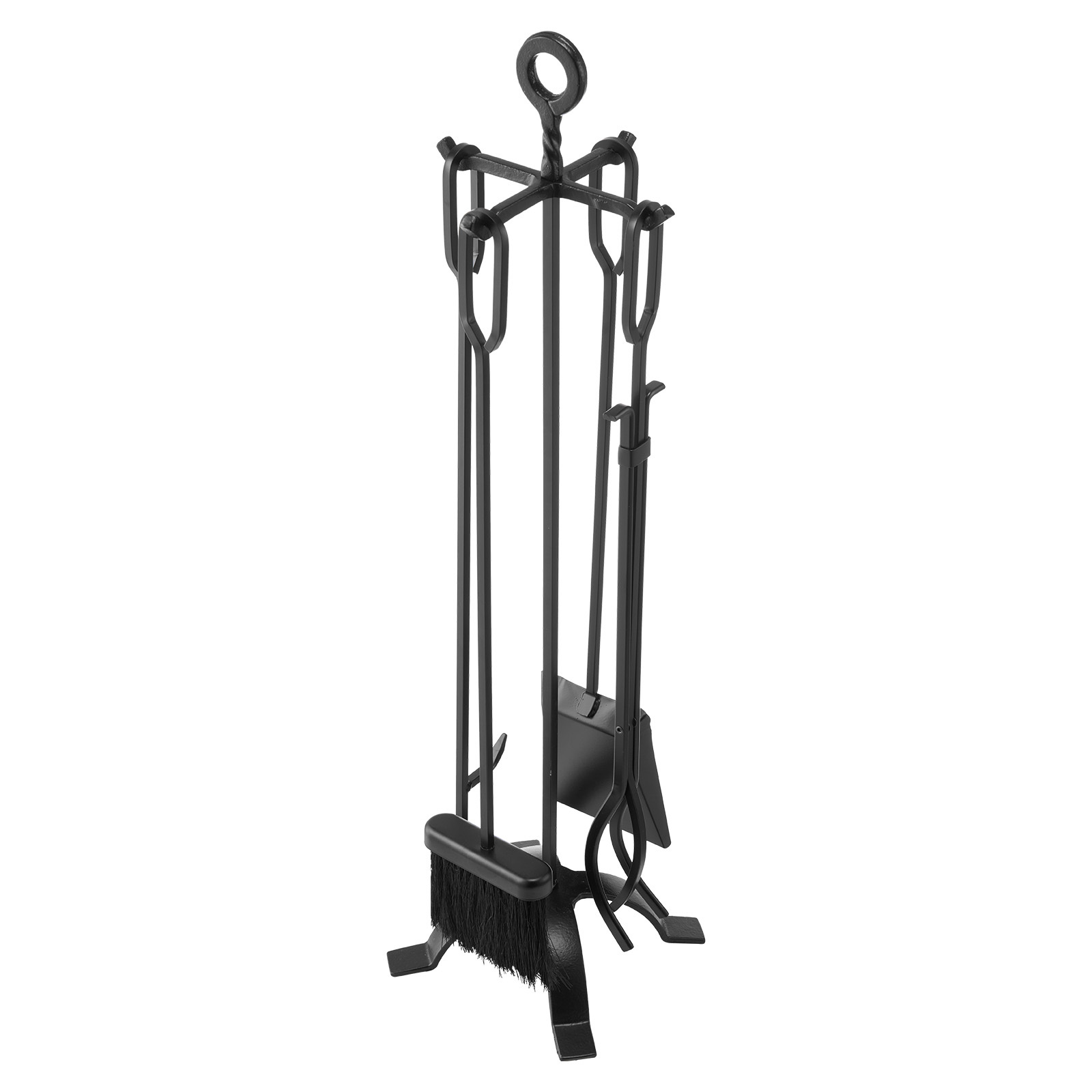 TEMU VEVOR Ensemble d'Outils pour Cheminée, 5 Pièces avec Support à Quatre Pointes, Pince, Pelle à Cendres, Brosse, Tisonnier, Accessoires en Fer