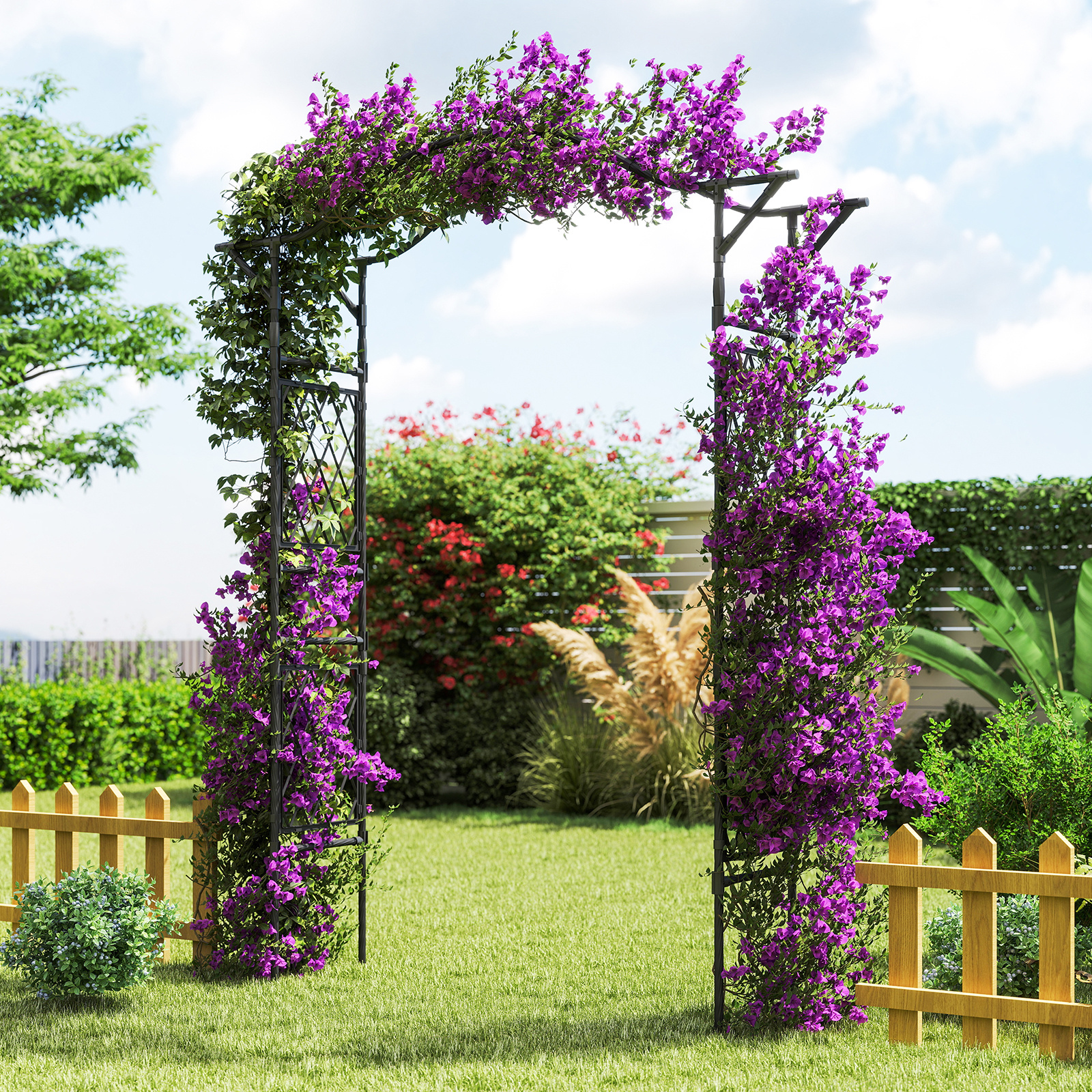 TEMU GIANTEX de Jardin 67"L x 83"H pour Plantes Grimpantes, Pergola en Métal Revêtu PE Antirouille, Support pour , Roses et Fleurs, Grande Décorative