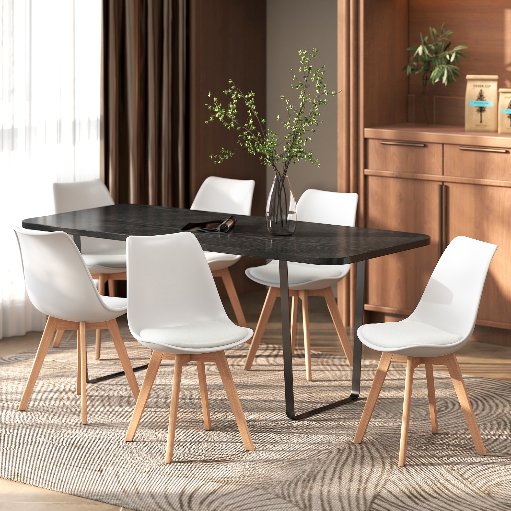 TEMU Ensemble de 6 chaises de salle à manger , chaises de cuisine modernes avec pieds en bois , siège en plastique avec coussin en cuir PU pour salon