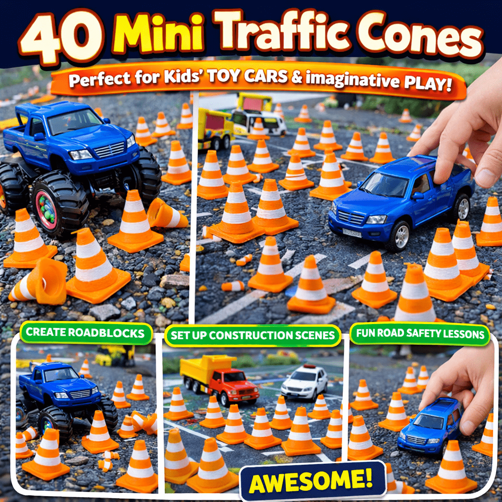 TEMU 80/40pcs Mini Traffic Cones, Small 3d Printed Orange Obstacle Markers, Miniature Cones For Toy Cars, Tabletop Scenes, Party Games, Training