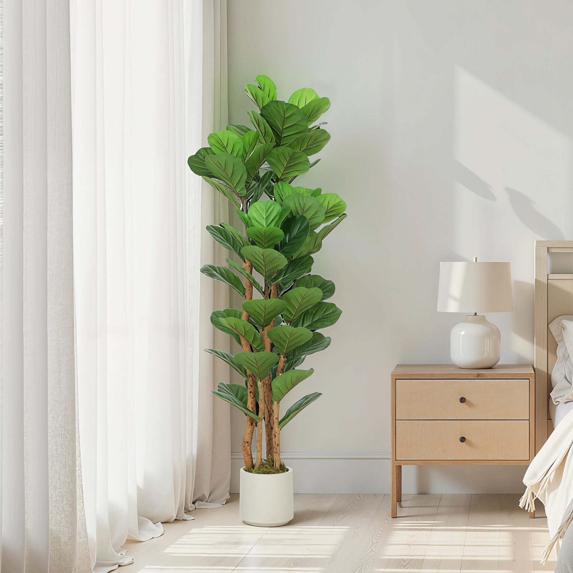 TEMU HOMCOM Arbre Artificiel à 5 Pieds avec Troncs en Bois , Arbre Réaliste avec 45 Feuilles en Pot pour Décoration Intérieure Salon Bureau Maison,