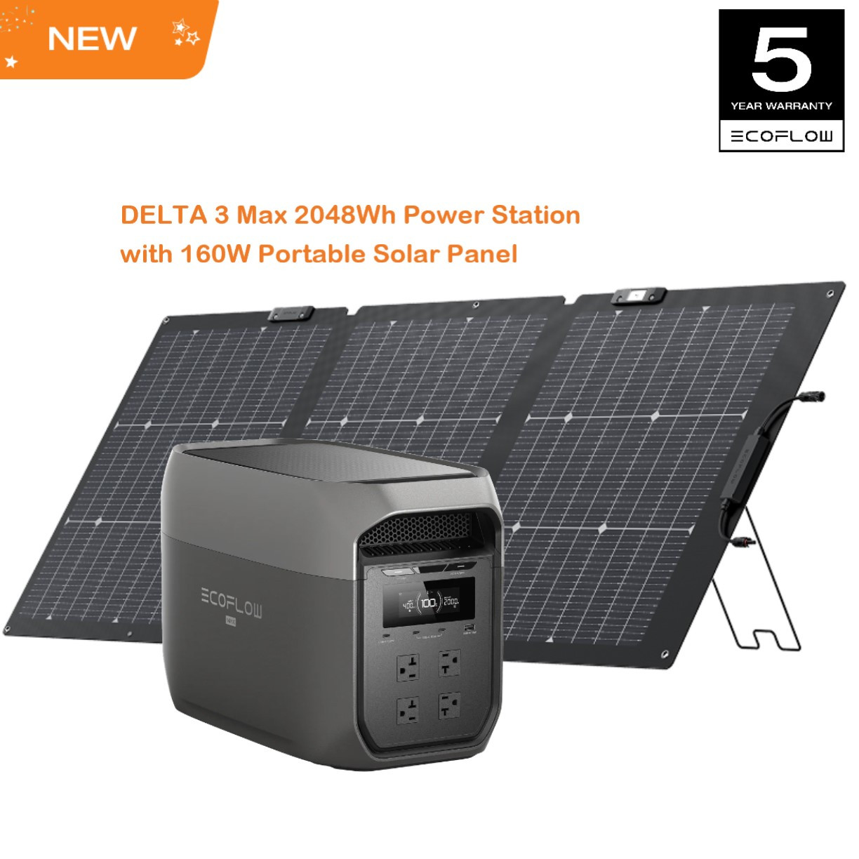 TEMU Panneau Solaire Portable ECOFLOW 45W avec Électrique (Expédition ), Batterie LiFePO4 2048Wh, Sortie 3400W, Charge Ultra-Rapide 0-80% en 1.13 Hr,