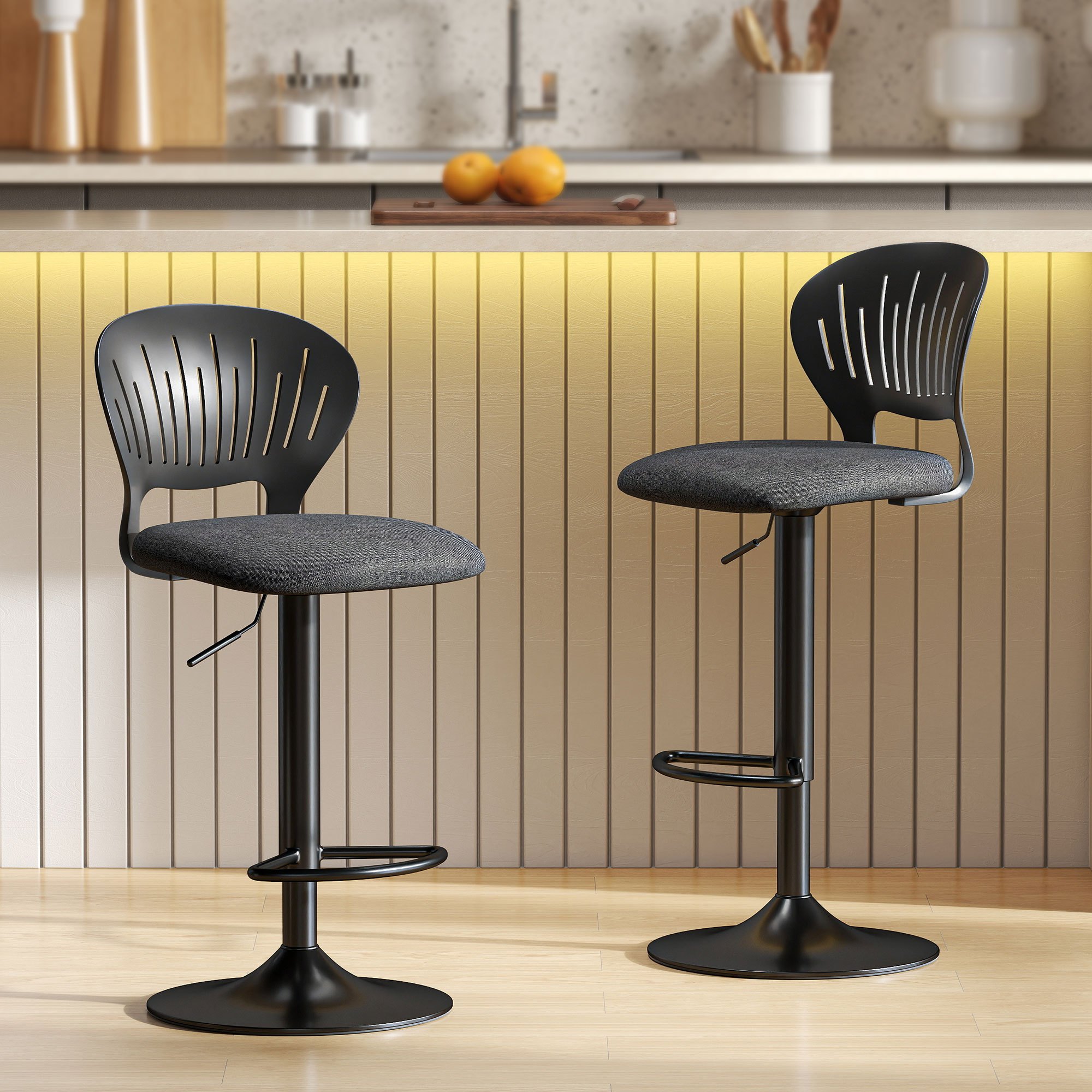 TEMU HOMCOM Lot de 2 Tabourets de Bar, Tabourets Pivotants Modernes à Hauteur Comptoir, Chaises de Bar Réglables en Hauteur avec -Pieds et Creux pour