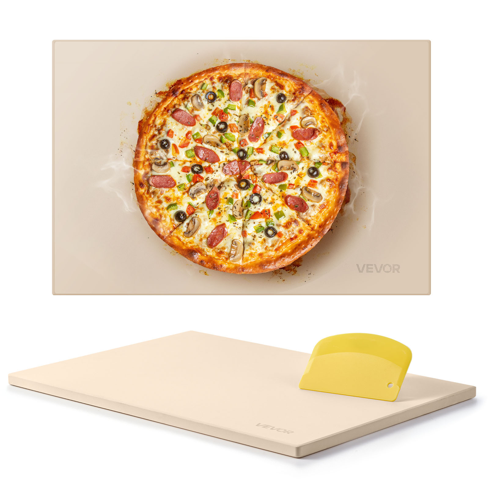 TEMU à Pizza VEVOR, 16 x 14 po / 20 x 14 po Rectangulaire en Cordiérite, à Extra-Large avec Grattoir, Épaisseur de 0,6 po / 0,67 po Résistante à la