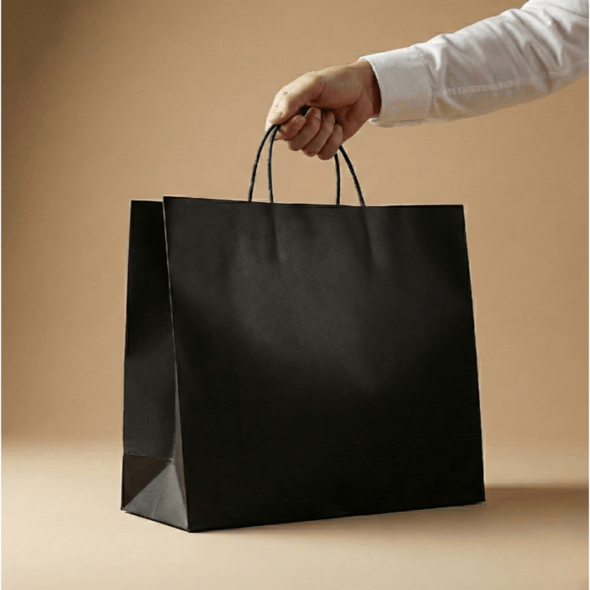 TEMU 50pcs Large Black Paper Gift Bags With Handles (16x6x12") - Heavy Duty 120g Thick Bags For Retail, Boutique Merchandise, Party Favors & Events -