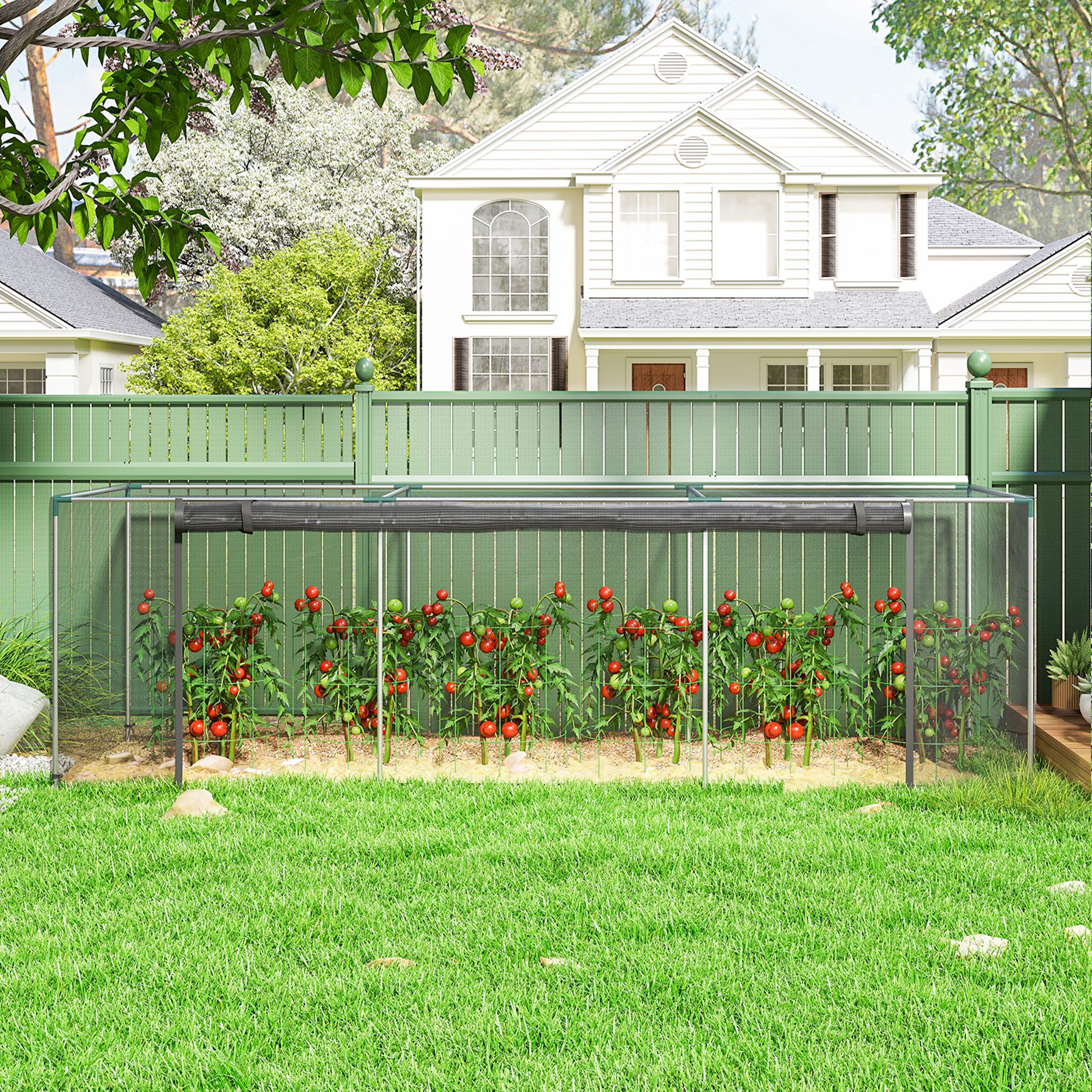 12 x 4 crop cage plant protection tent with zippered door and galvanized   fruit cage netting cover for garden yard lawn black