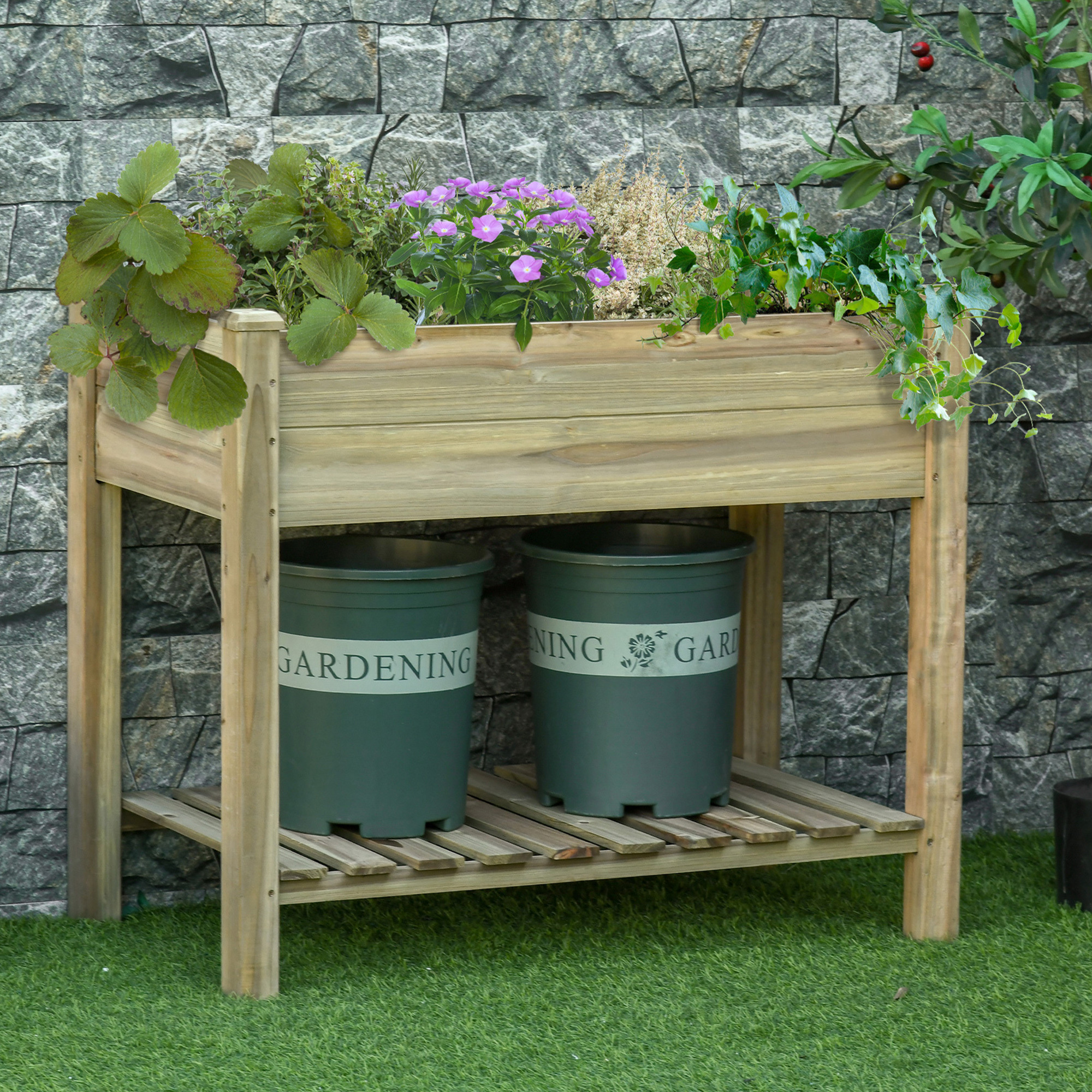 TEMU Jardinière surélevée 36" x 20" x 30" avec pieds et étagère de rangement, potager surélevé, jardinière en bois surélevée pour patio de jardin,